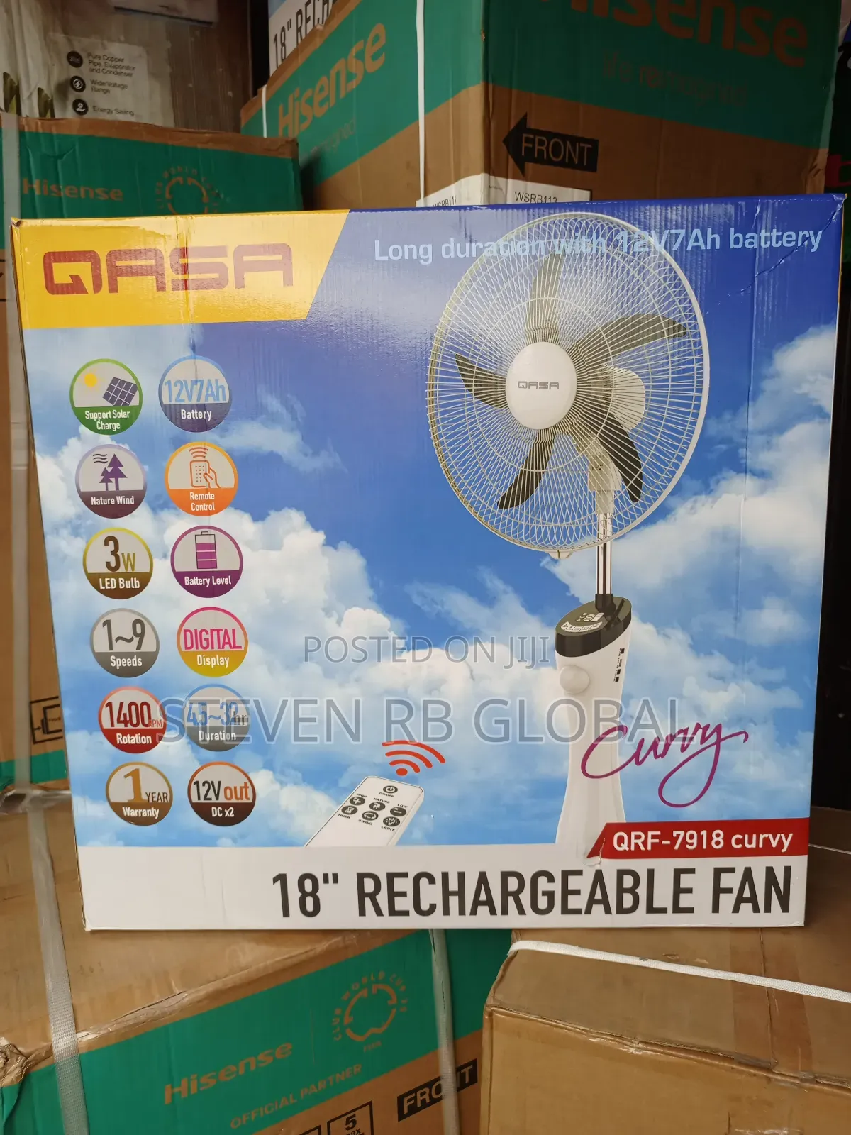 Qasa 18 Inches Rechargeable Standing Fan | QRF-7918 Curvy