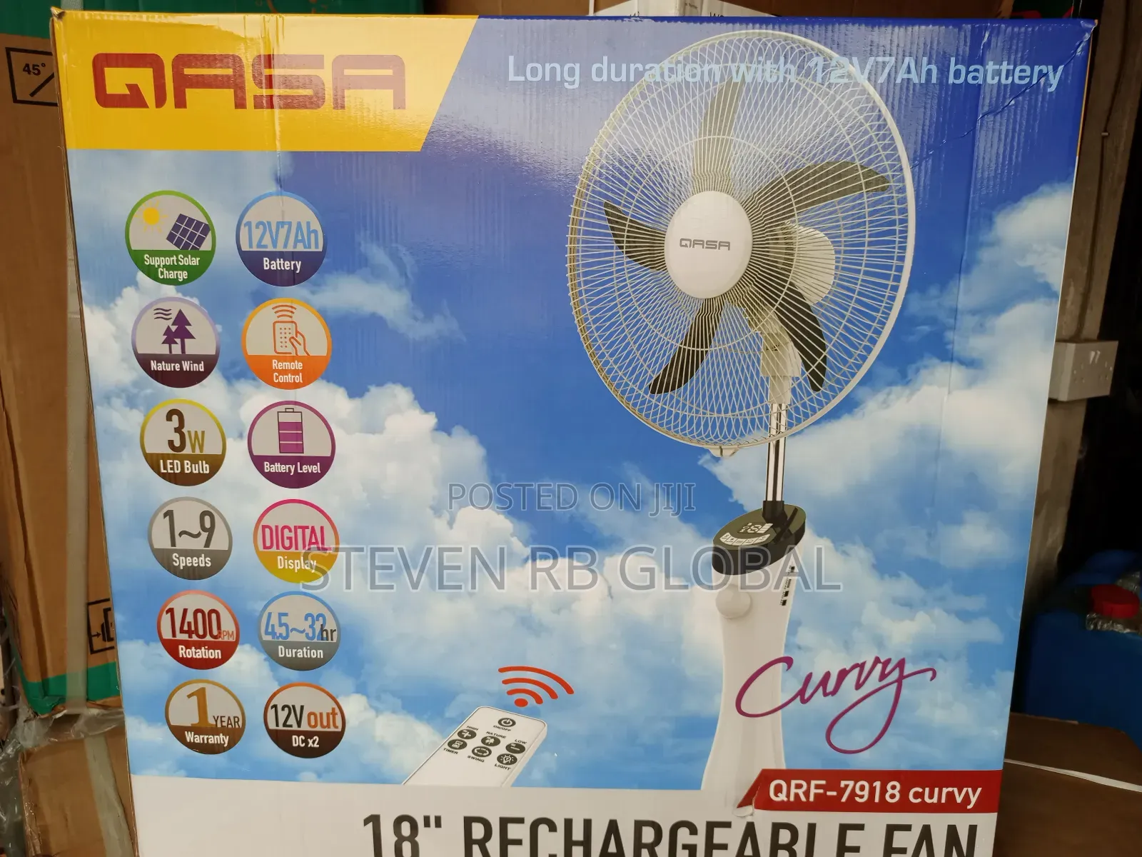 Qasa 18 Inches Rechargeable Standing Fan | QRF-7918 Curvy