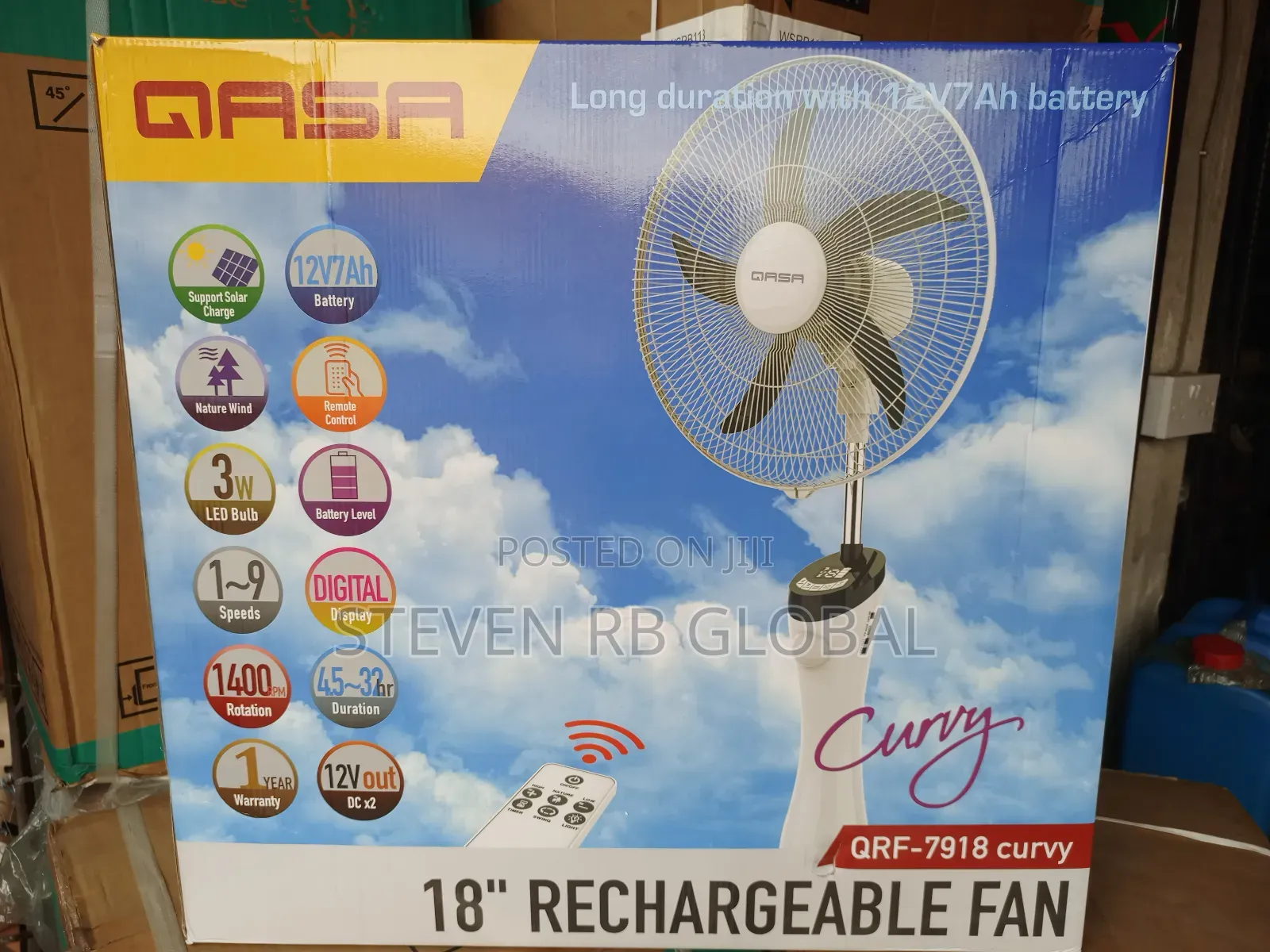 Qasa 18 Inches Rechargeable Standing Fan | QRF-7918 Curvy