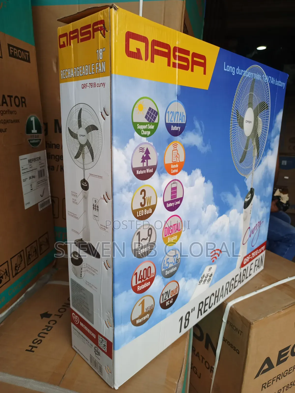 Qasa 18 Inches Rechargeable Standing Fan | QRF-7918 Curvy