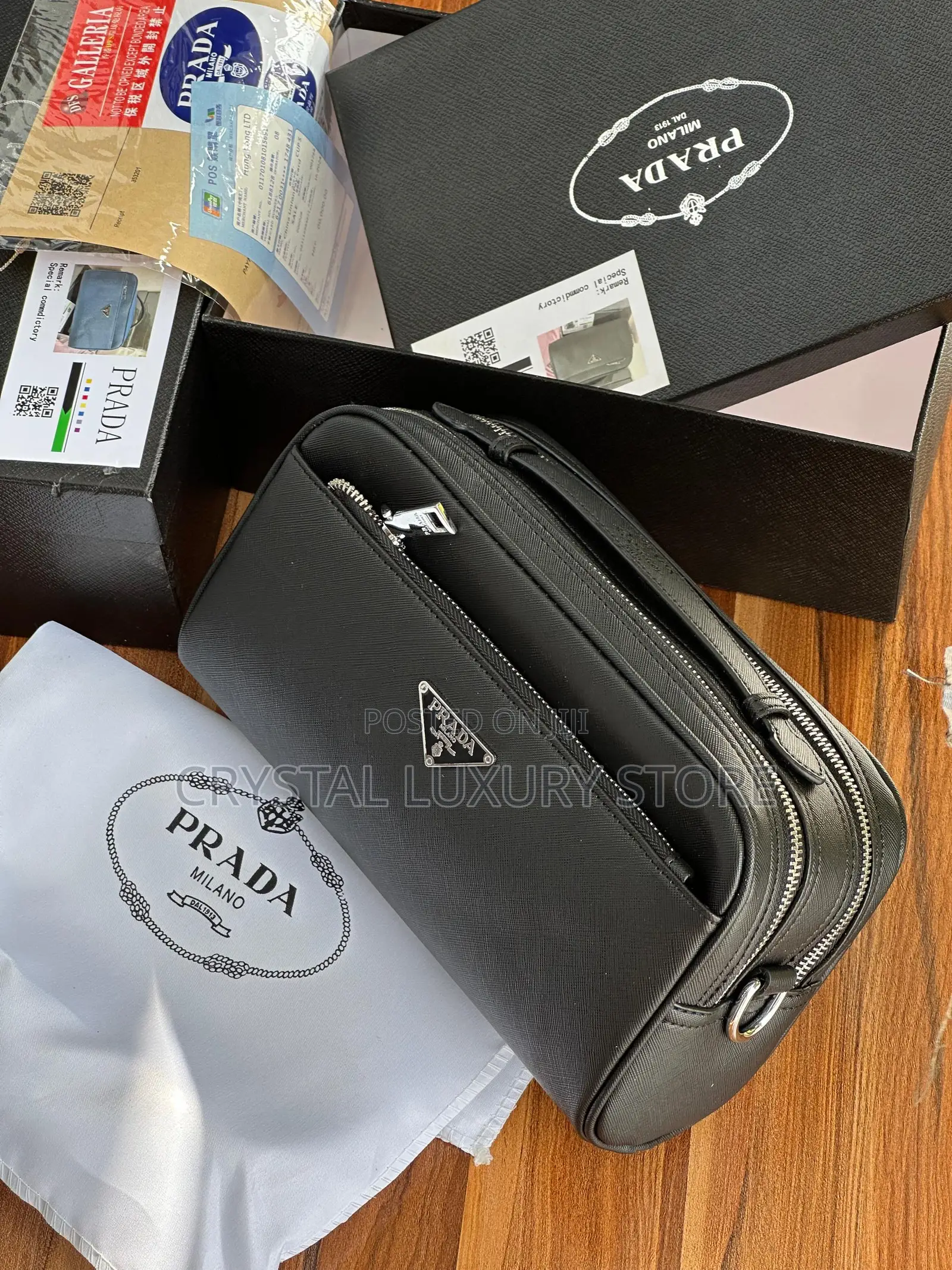 Prada Quality Luxury Men Genuine Leather Purse
