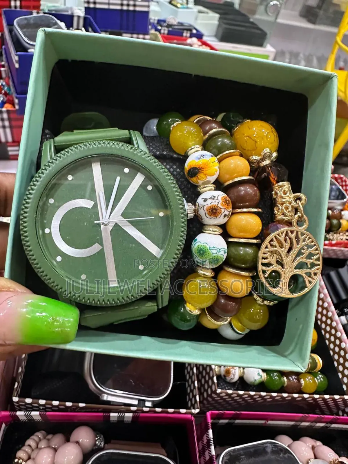 Ck Wristwatch and Bead Bangle With Box