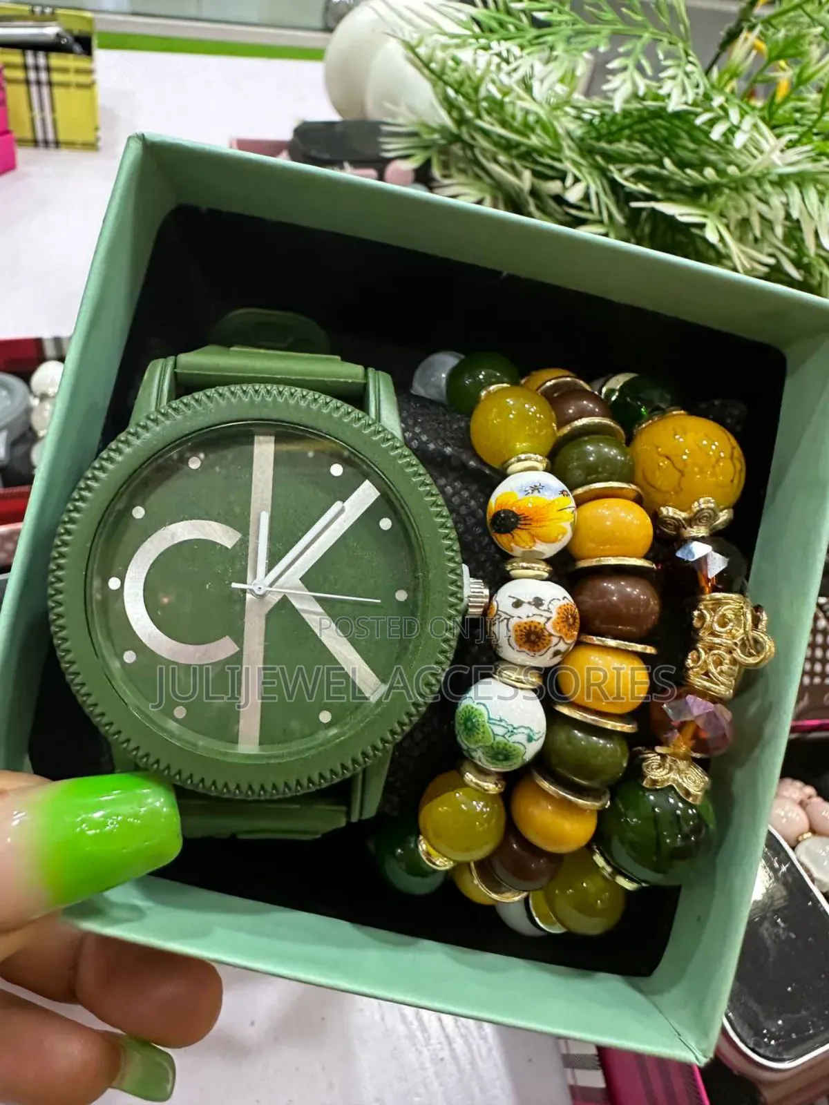 Ck Wristwatch and Bead Bangle With Box