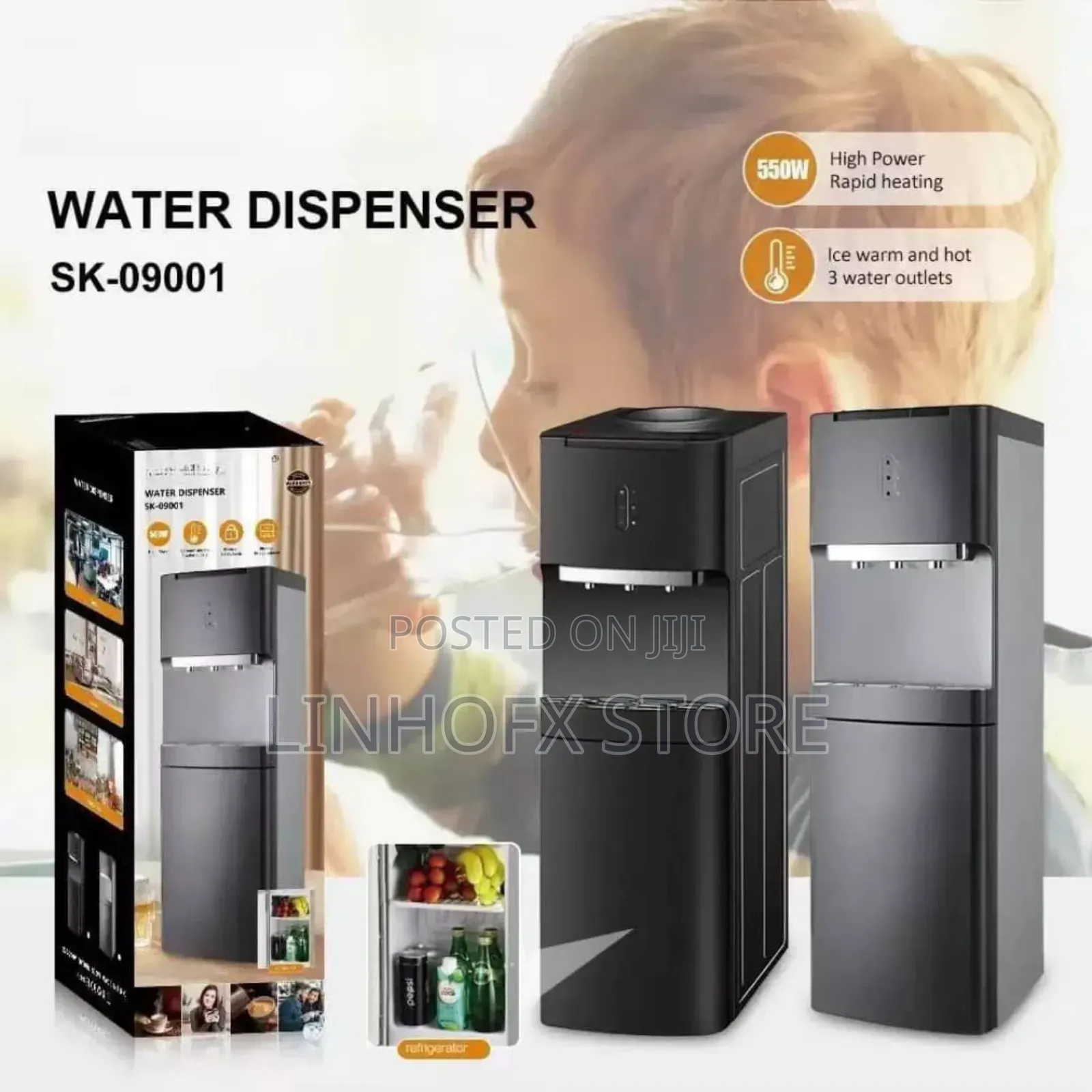 Sokany 3 Outlet Water Dispenser With Small Refrigerator
