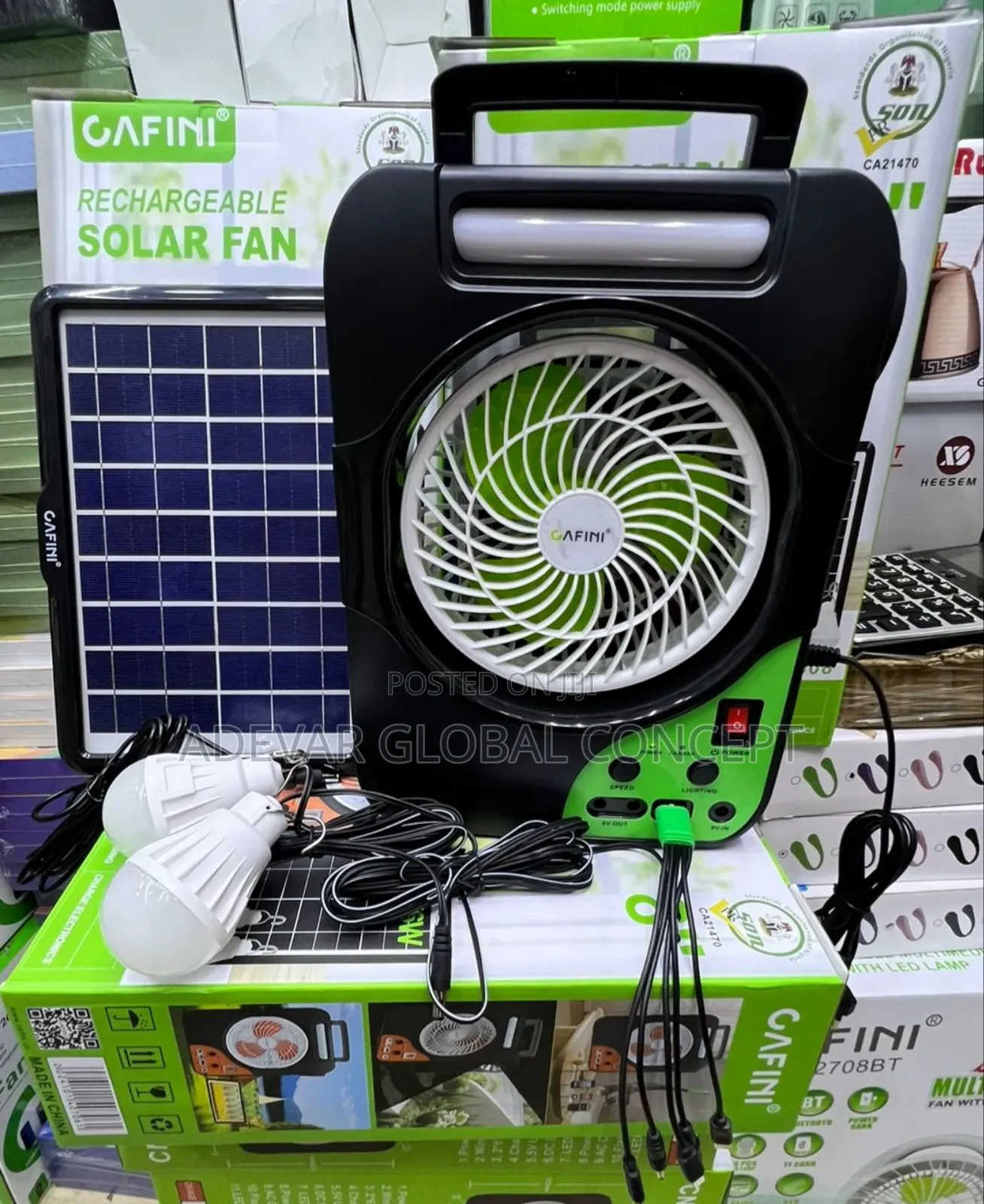 Cafini Solar Rechargeable Table Fan
Bulbs, Solar Panel, Usb Etc