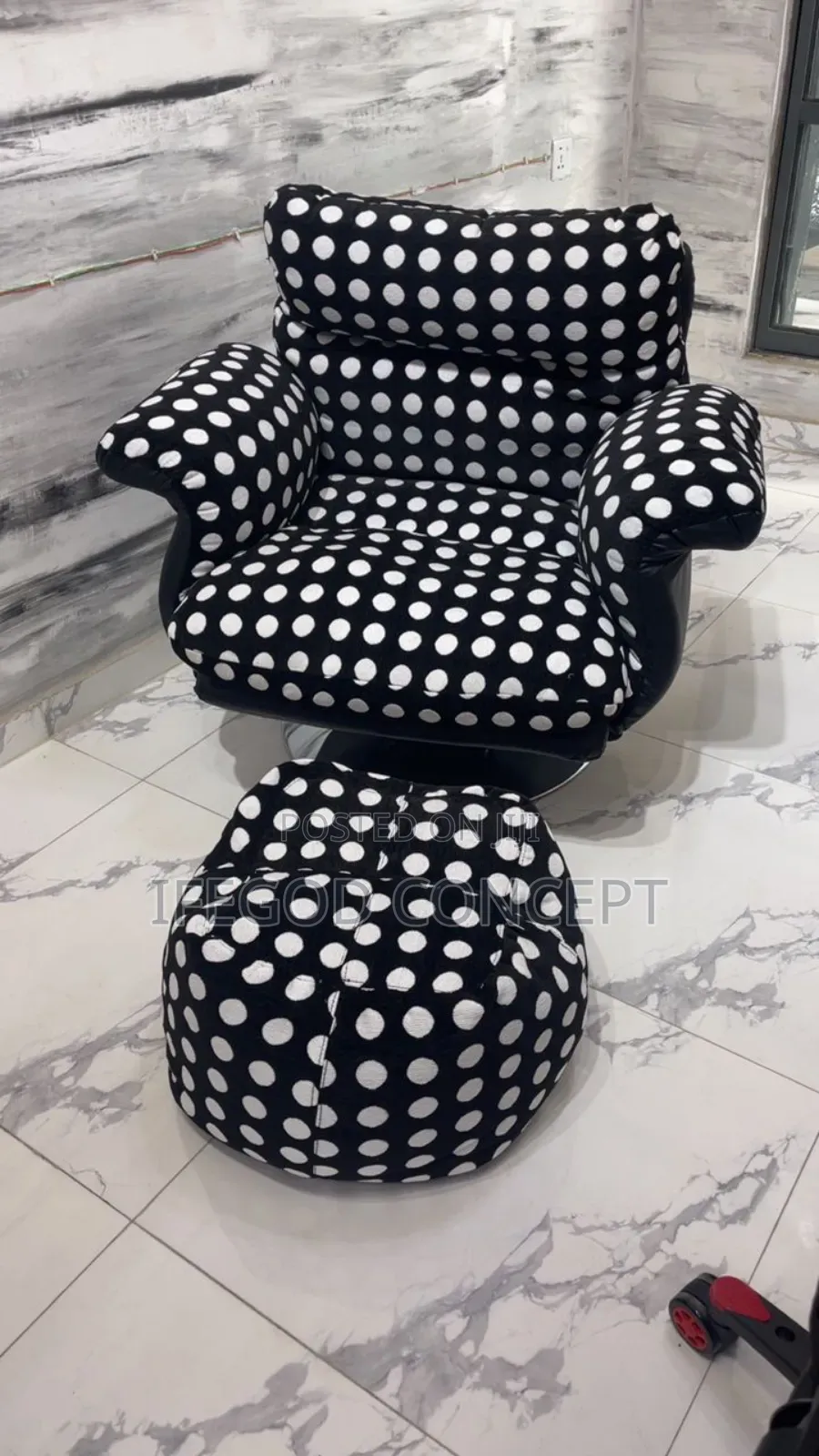Polka Dot Lounge Armchair With A Matching Ottoman