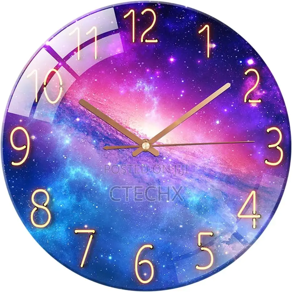 Aleenfoon Glass Wall Clock 12 Inch Silent Non Ticking (Starry Sky)