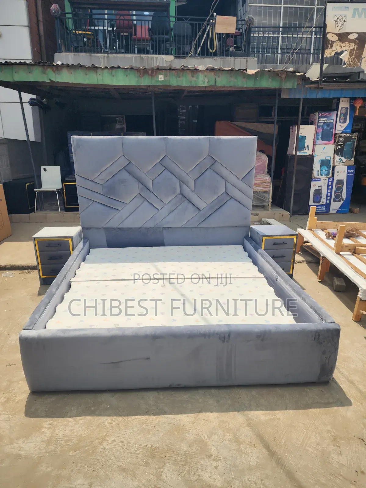Light Grey Padded 6by6 King Size Bed.