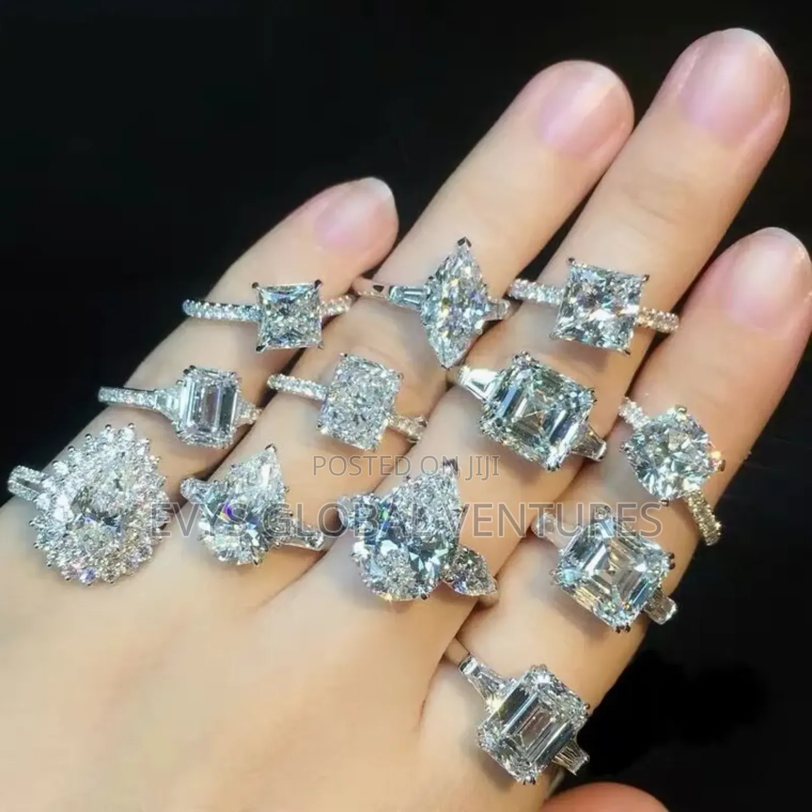 Different Shaped Designs Engagement Ring - Silver