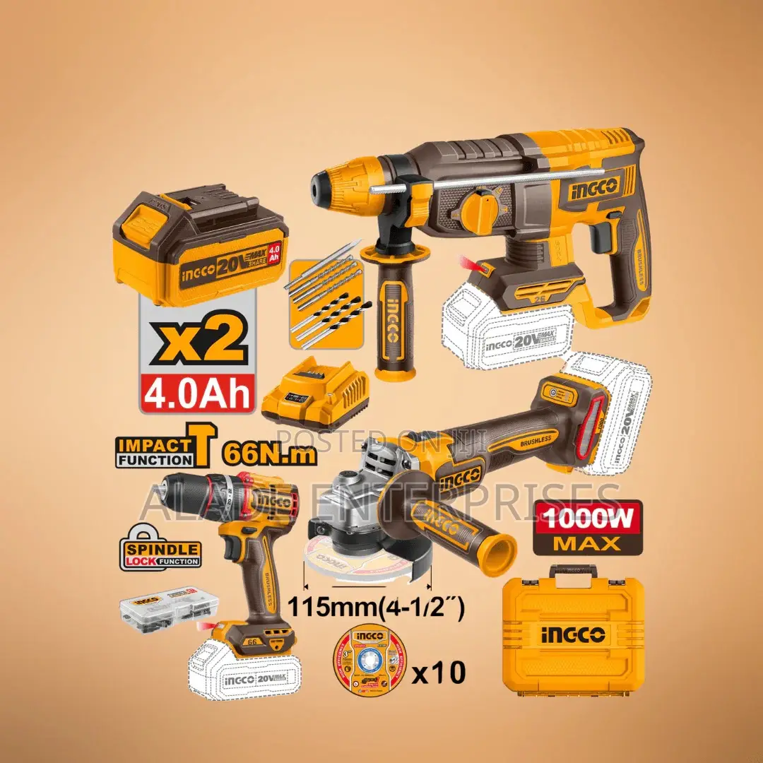 Ingco 3in1 Combo Kit Rotary Hammer, Grinder And 66nm Drill