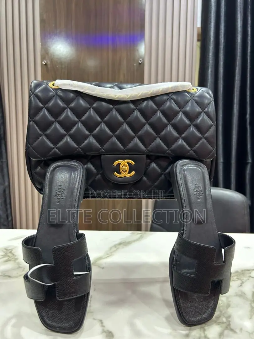 Luxury Chanel Bag and Slippers Combo Available in Colors Displayed
