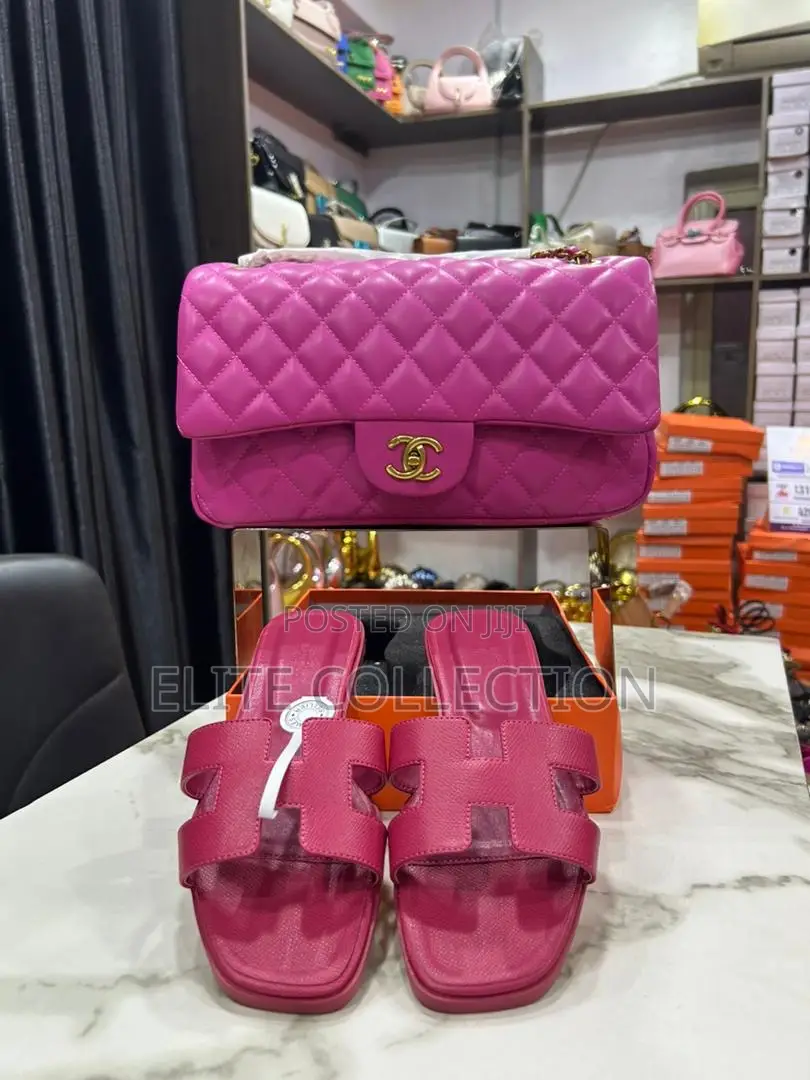 Luxury Chanel Bag and Slippers Combo Available in Colors Displayed
