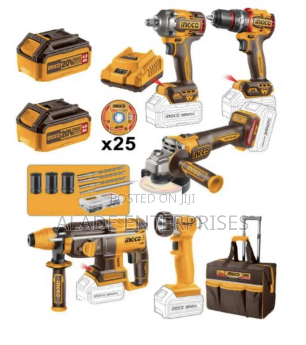Ingco 20v 5 In1 Pcs Cordless Industrial Combo Kit