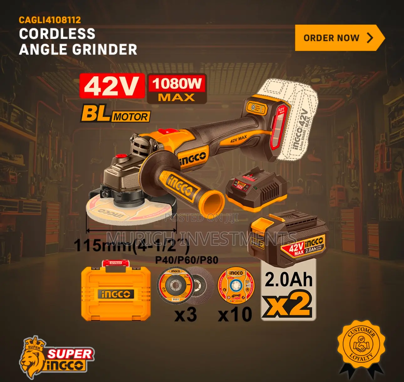 Ingco 42v Cordless Angle Grinder 1080w – Cagli