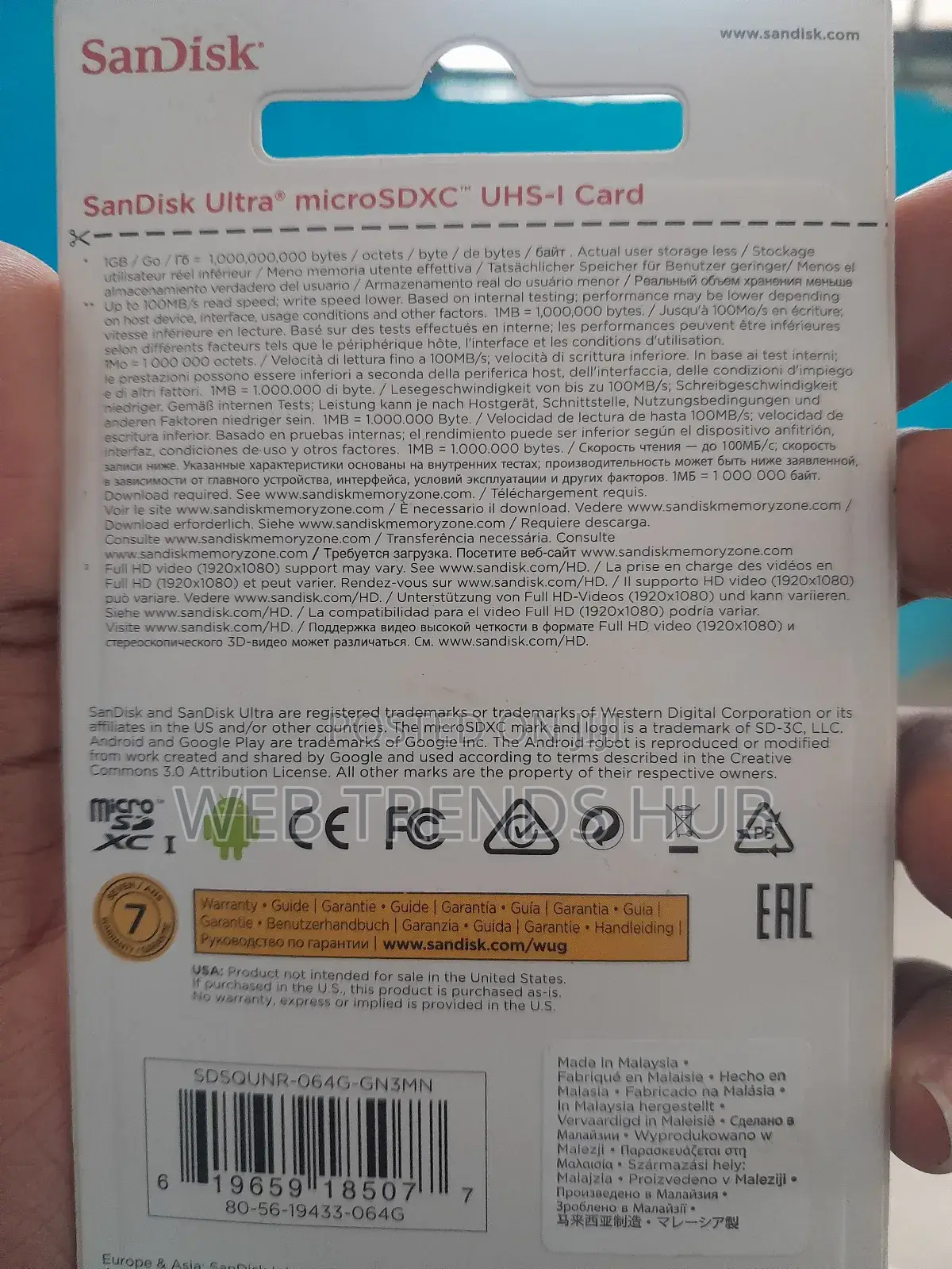 Sandisk Ultra 64gb Microsdxc Card - Class 10 (100mb/S)