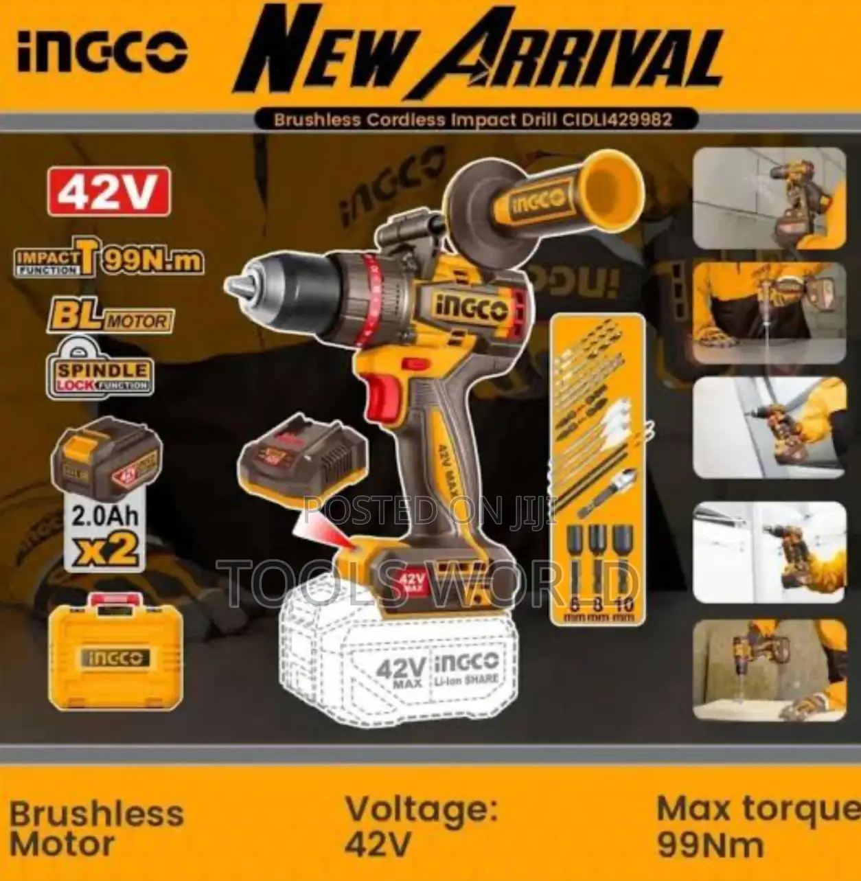 Ingco 99nm 42v Brushless Compact Impact Drill – (Complete Kit)