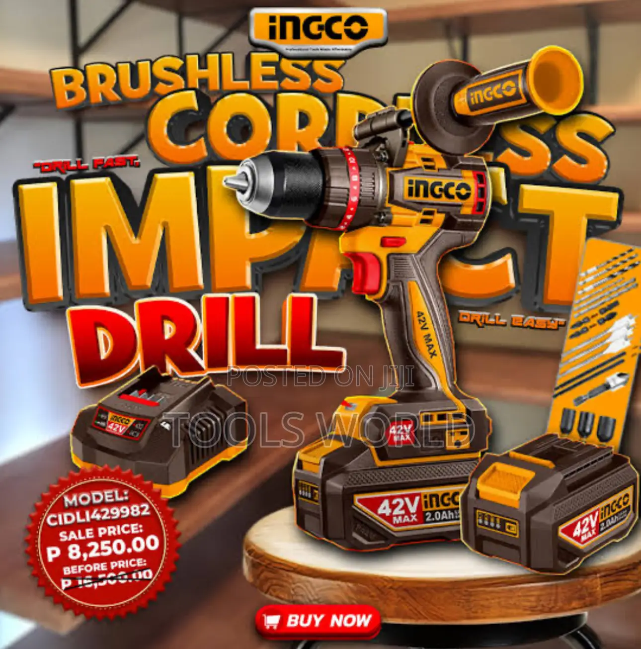 Ingco 99nm 42v Brushless Compact Impact Drill – (Complete Kit)