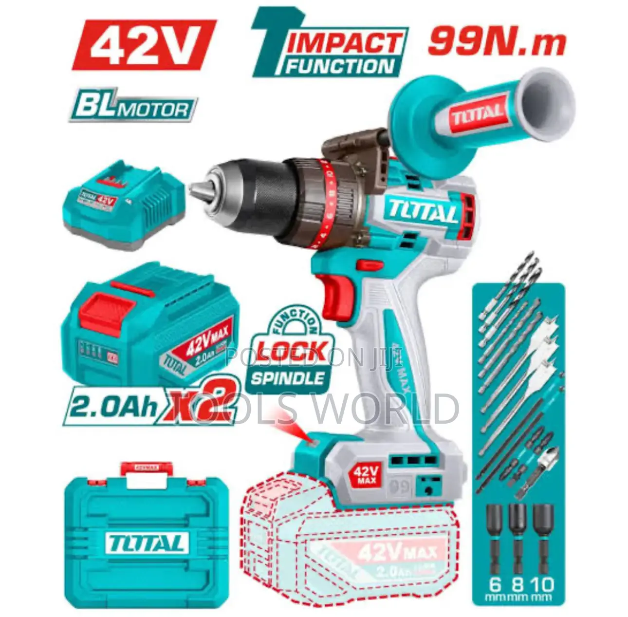 Total 42v Brushless Impact Drill – 99nm (Complete Kit)