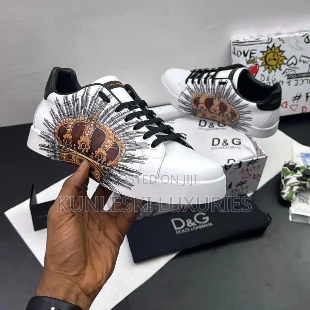 Original Dolce & Gabbana Portofino Crown Model White Leather Sneakers