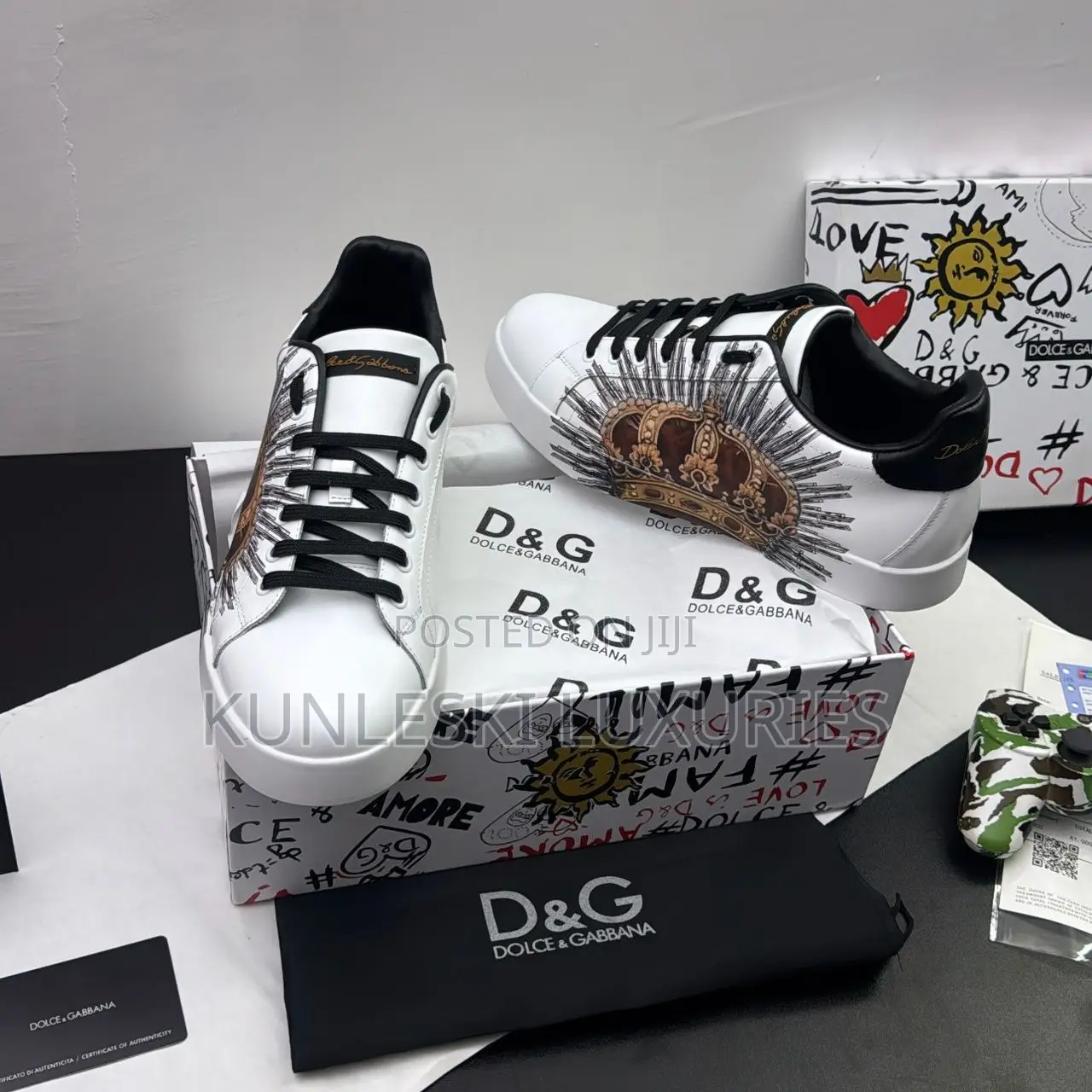Original Dolce & Gabbana Portofino Crown Model White Leather Sneakers