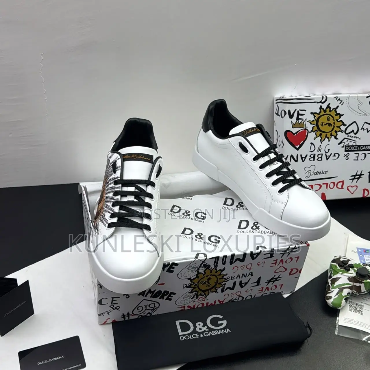 Original Dolce & Gabbana Portofino Crown Model White Leather Sneakers