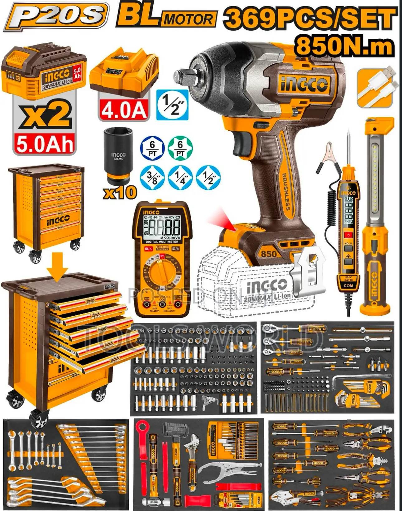 Ingco 369pcs Mechanics Tool Chest Set + Impact Wrench – Ciwli2085