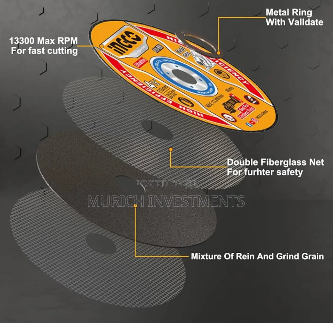 Ingco 115mm Abrasive Metal Cutting Disc Set – 10pcs/Set