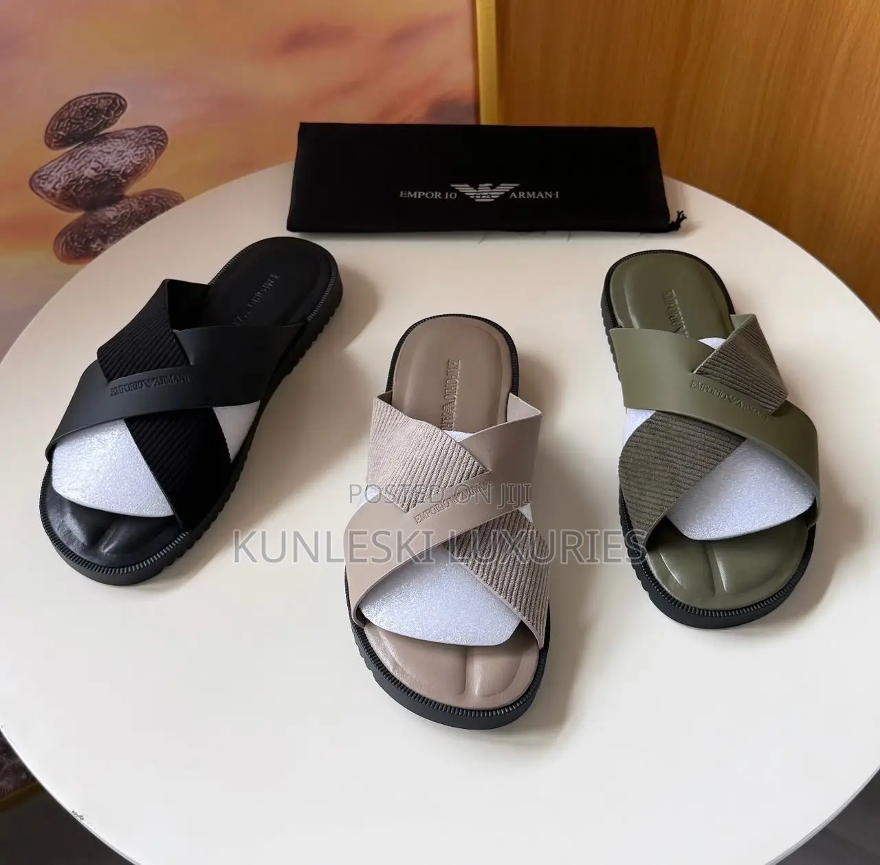 Original Emporio Armani Leather Slippers For Men