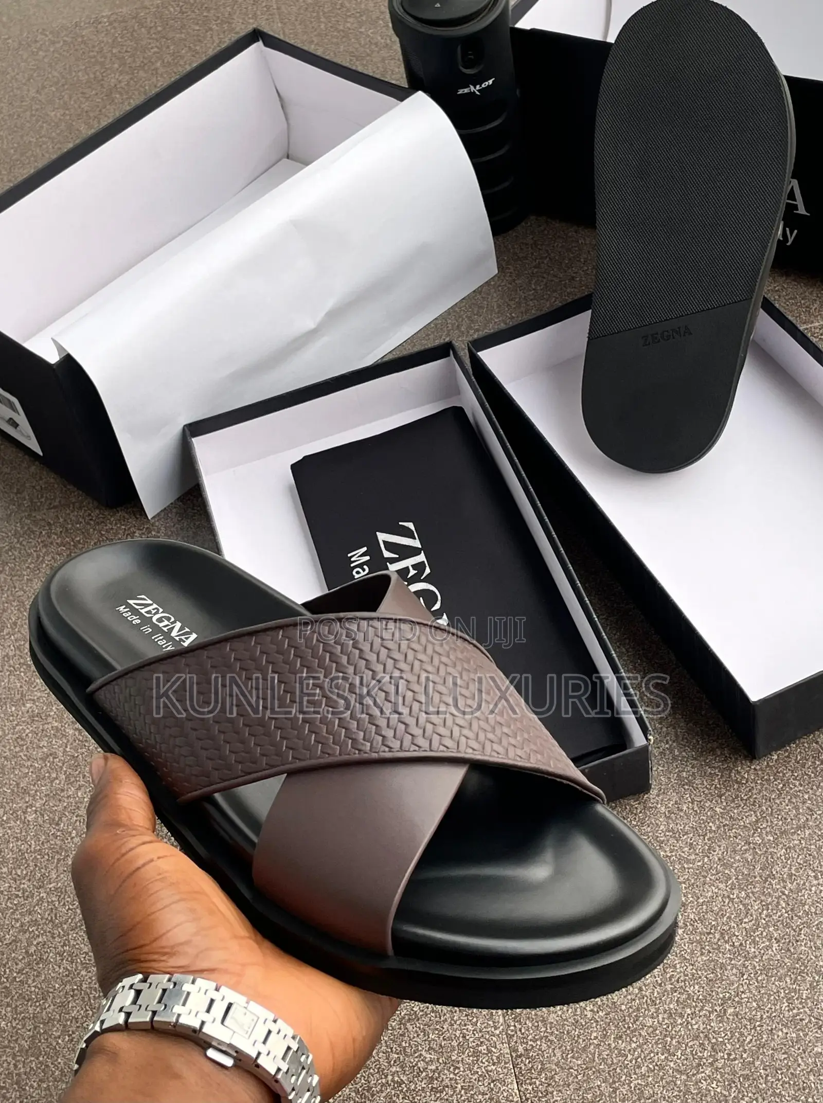 Original Zegna Italian Leather Slippers