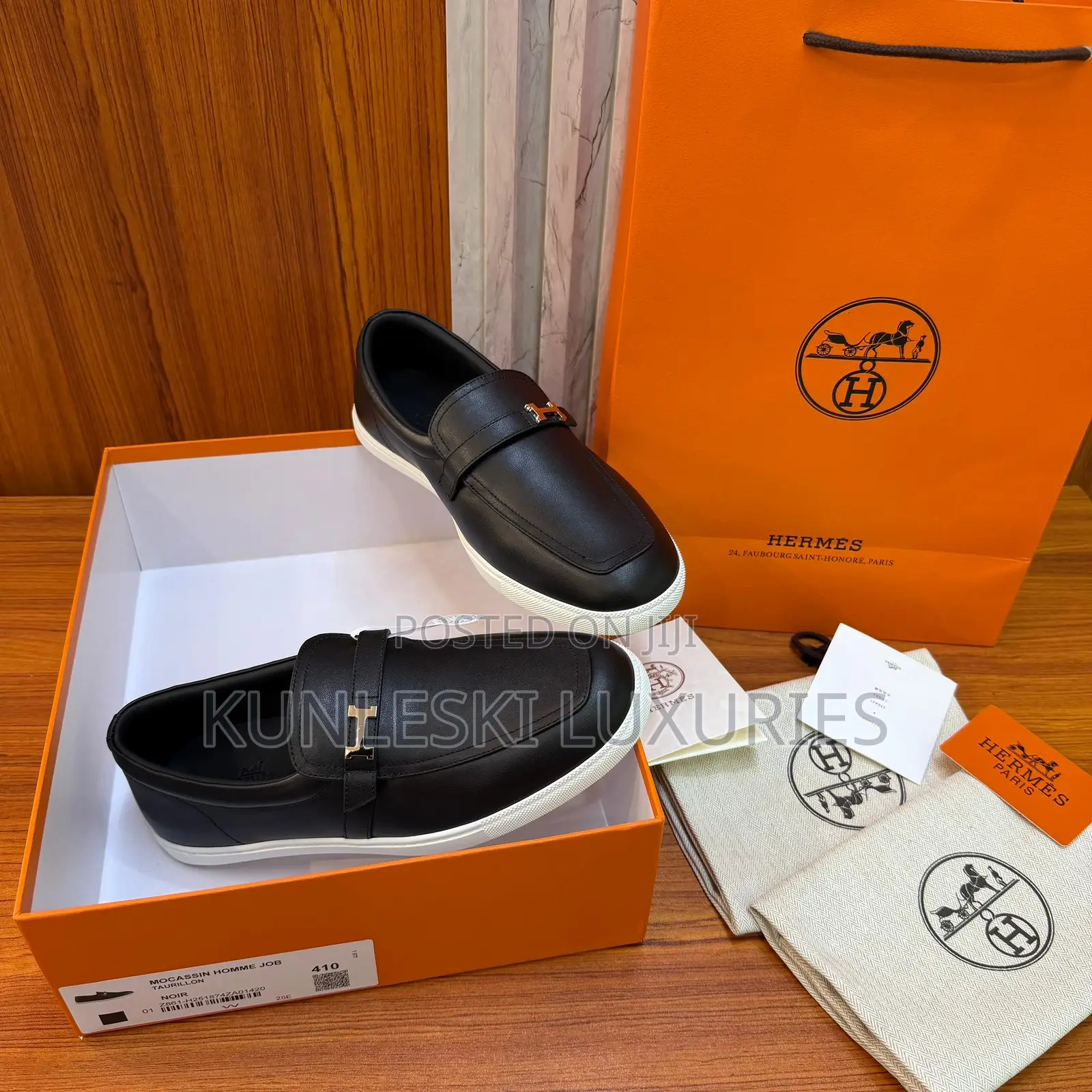 Original Hermes Brown Suede / Black Leather Loafers Shoes