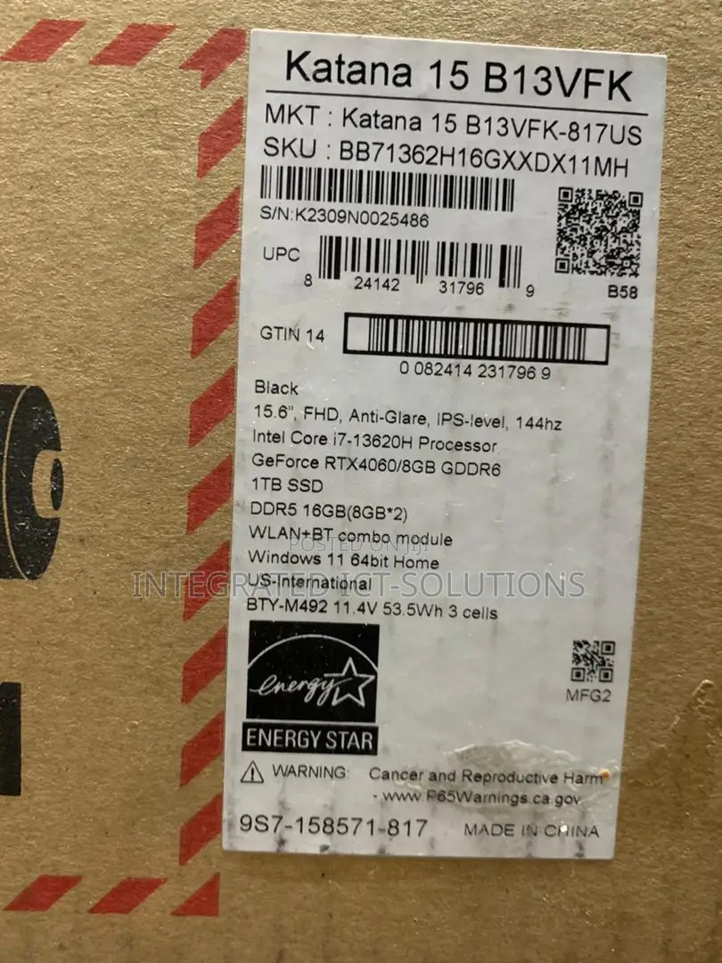 New Laptop MSI Katana 15 16GB Intel Core I7 SSD 1T