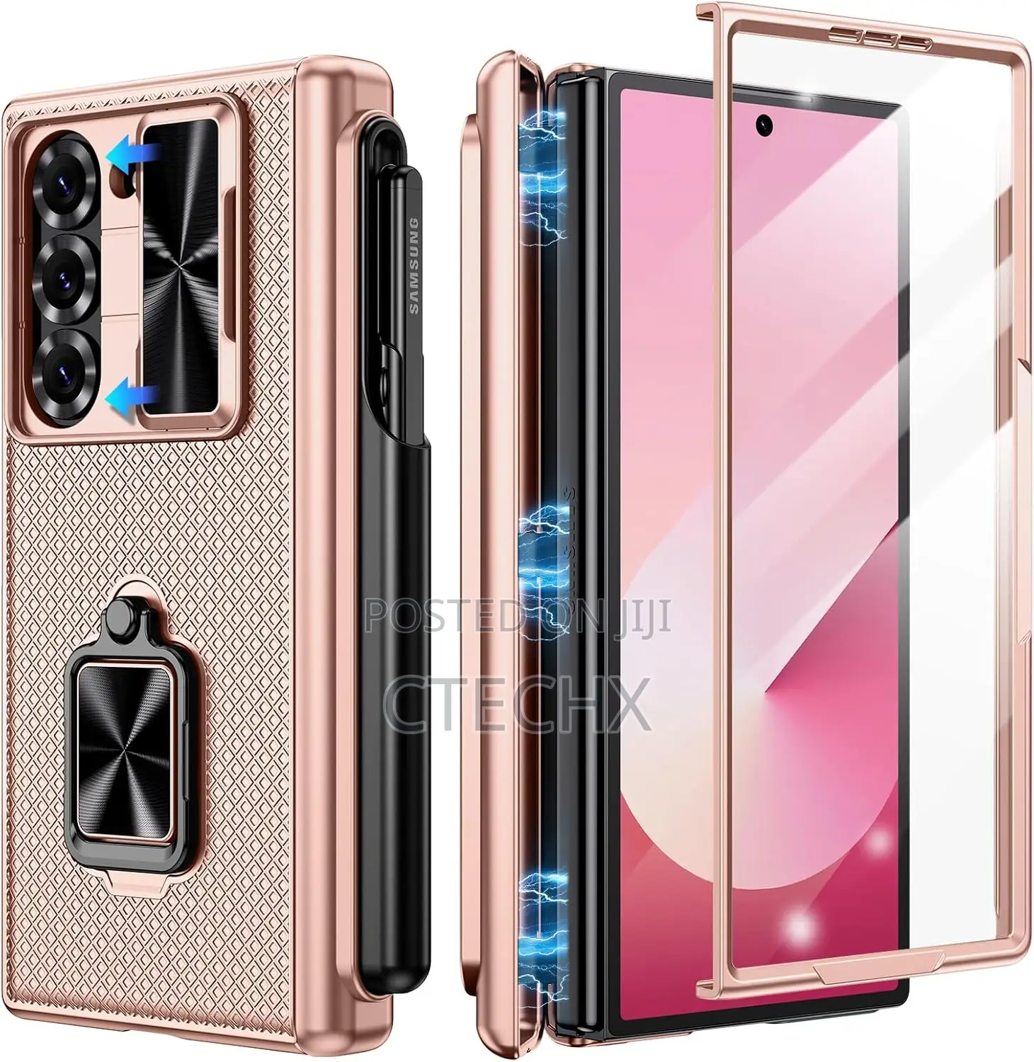 Samsung Galaxy Z Fold 6 Case With S Pen Holder 360° Ring Kickstand