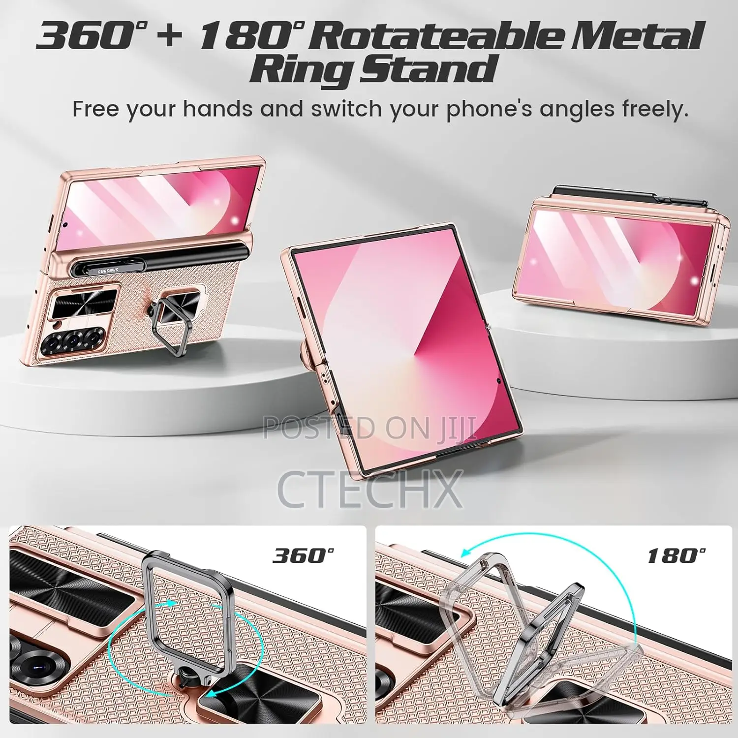 Samsung Galaxy Z Fold 6 Case With S Pen Holder 360° Ring Kickstand