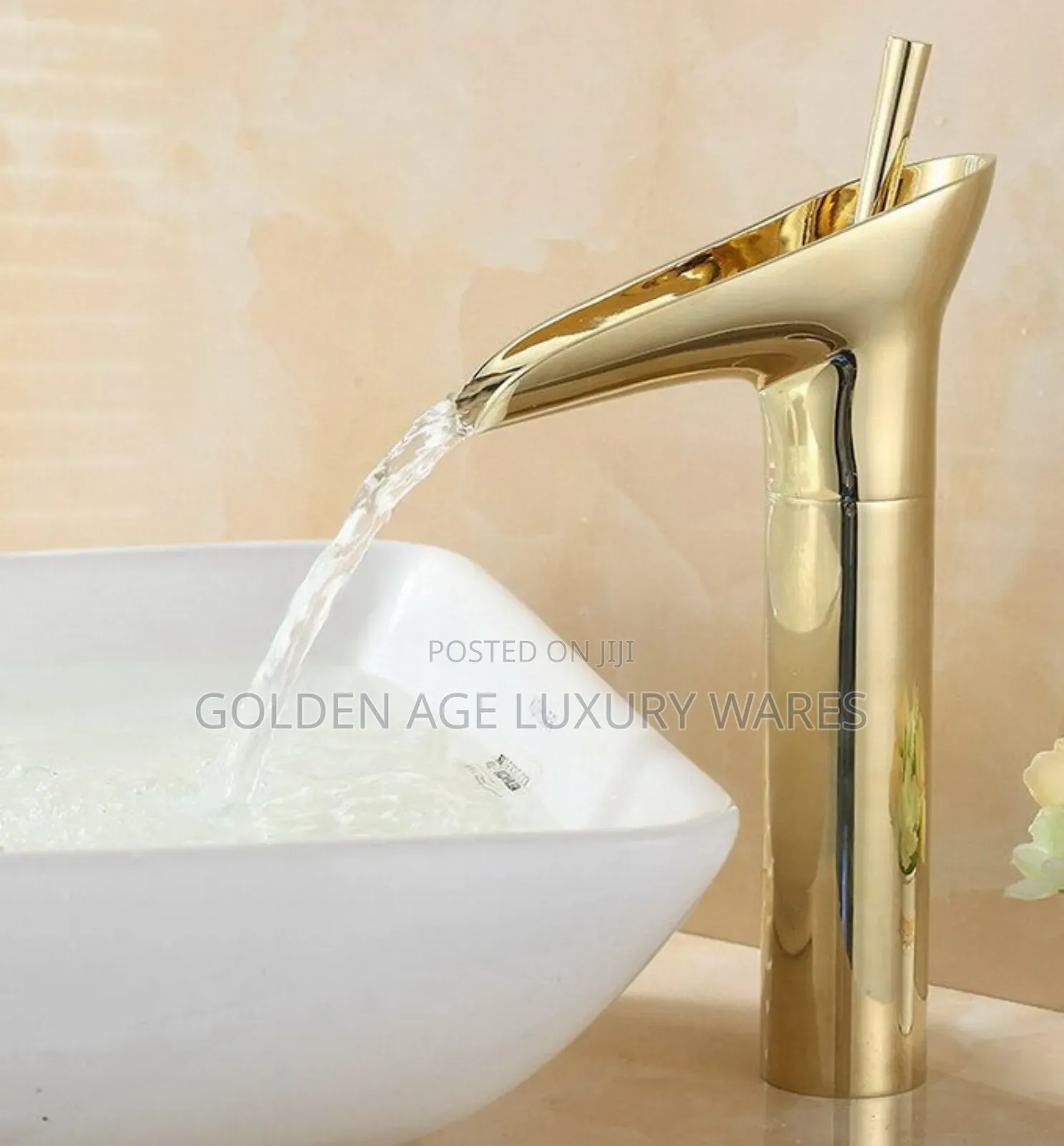 Long Brass Waterfall Basin Mixer Tap Gold Gh15