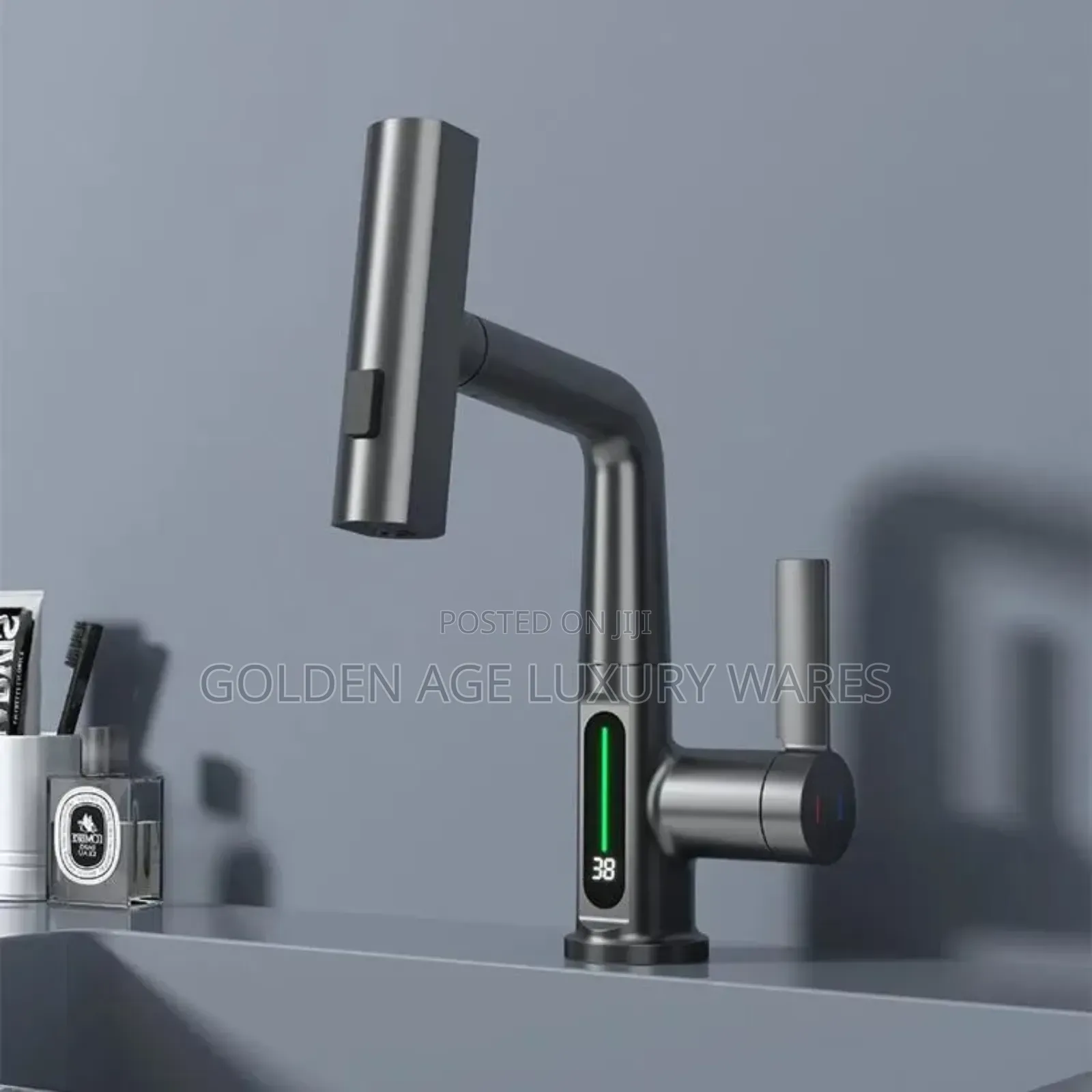 Grey Basin Mixer Tap With Temp Display