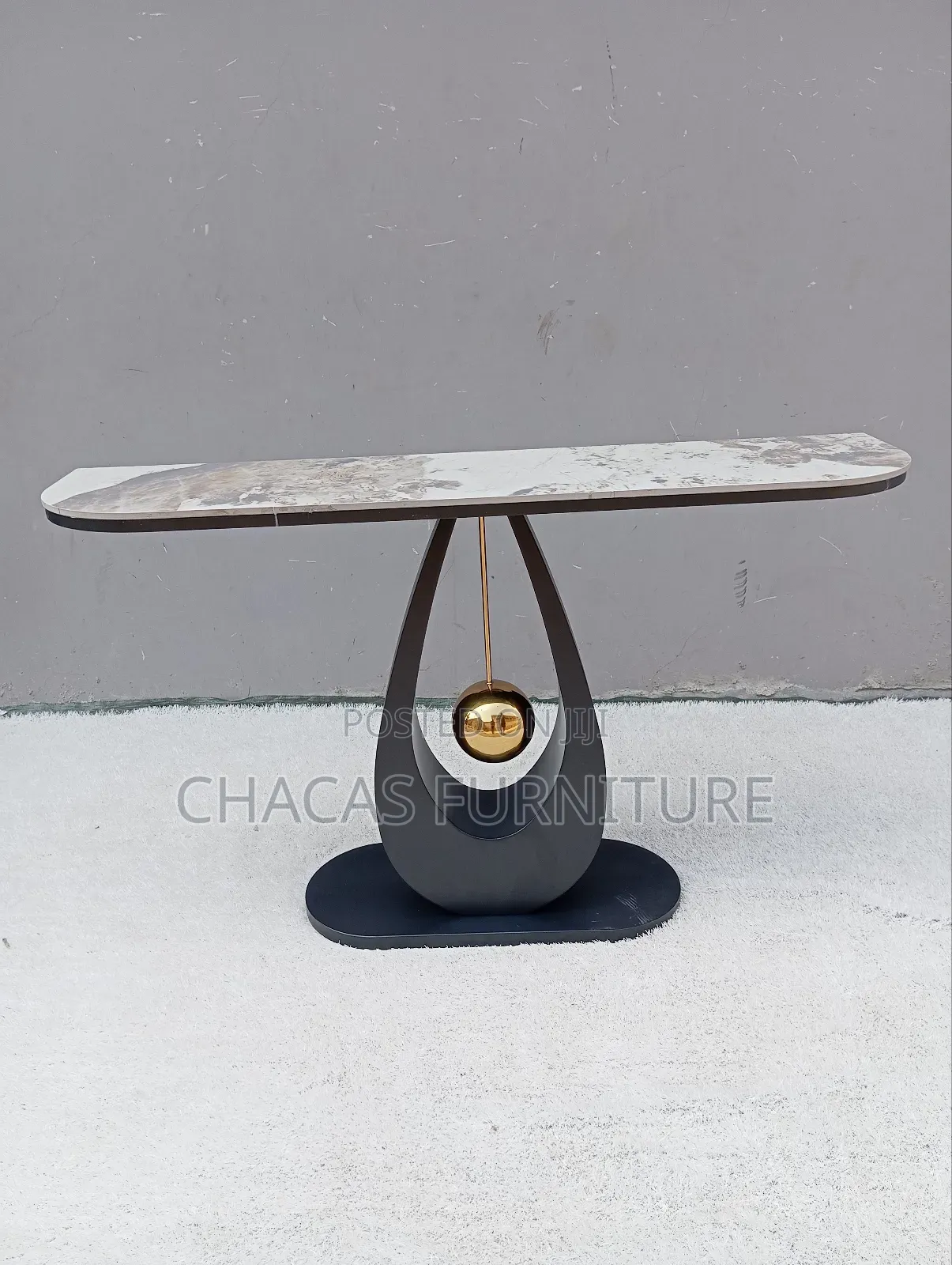 Ultra-Modern Marble-Top Console Table With "Pendulum" Gold Detail