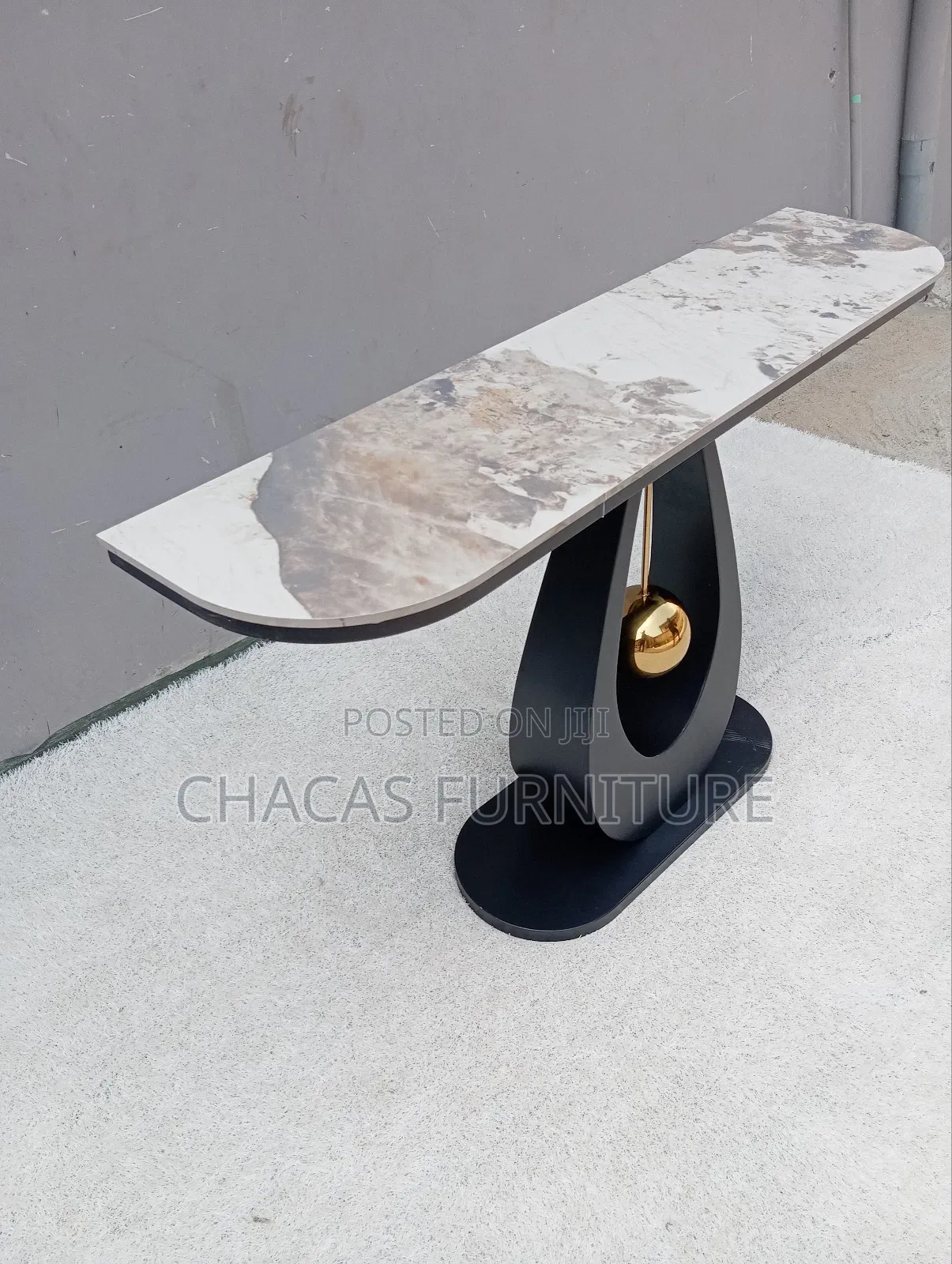 Ultra-Modern Marble-Top Console Table With "Pendulum" Gold Detail