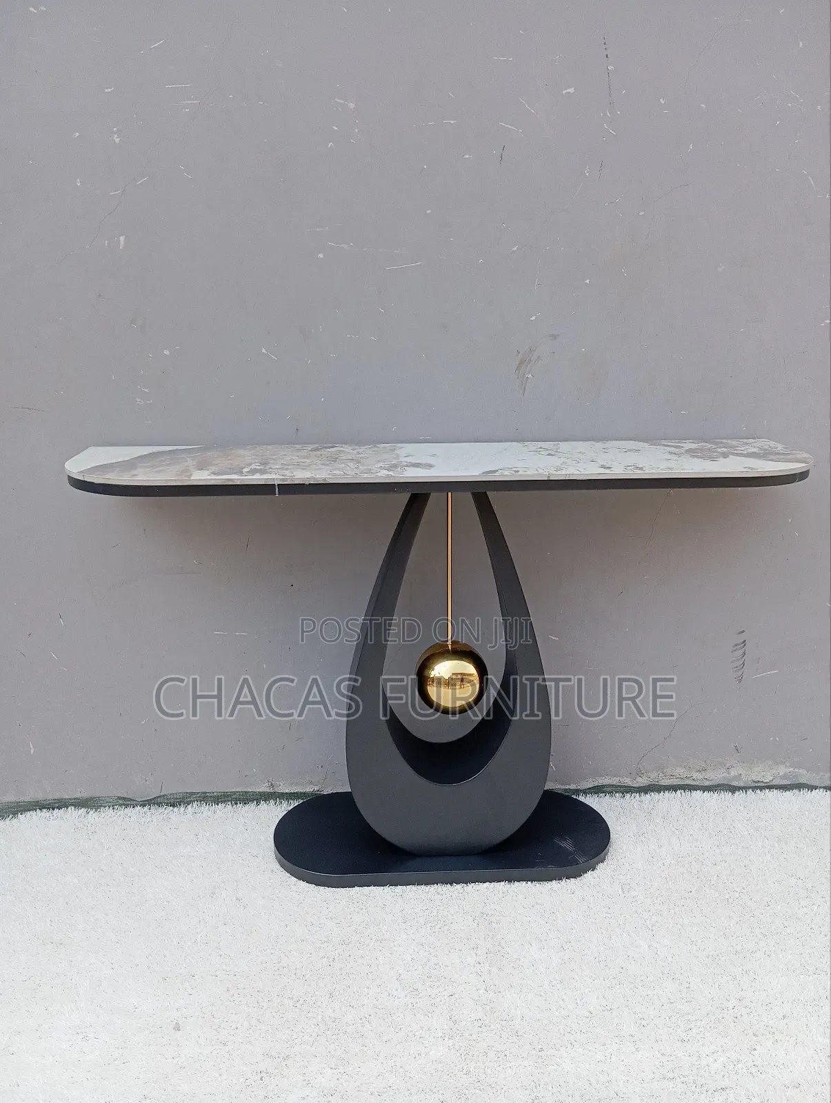 Ultra-Modern Marble-Top Console Table With "Pendulum" Gold Detail