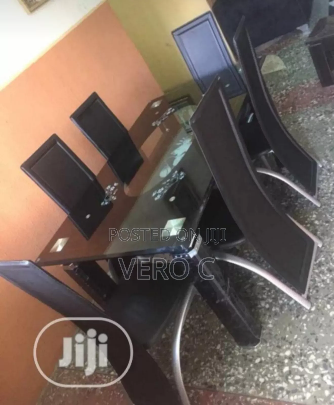 Super Quality Glass Dining Table and 6 Leather Chairs