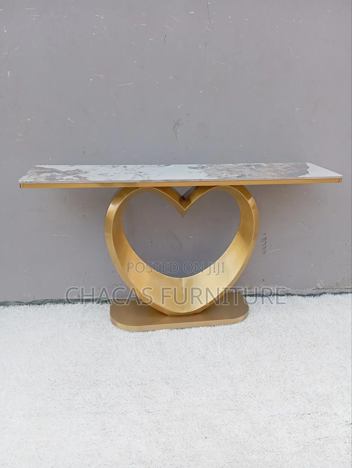 Luxury Gold Heart-Shaped Console Table With Marble Top