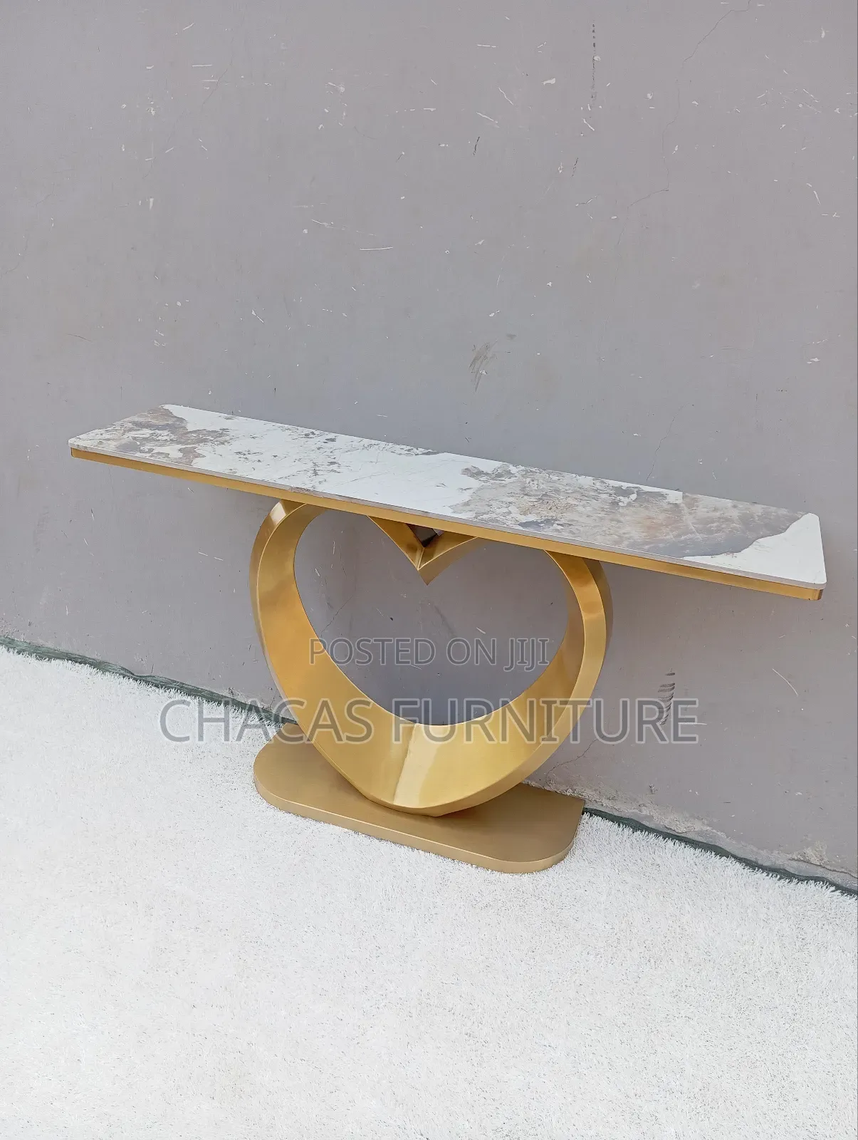 Luxury Gold Heart-Shaped Console Table With Marble Top