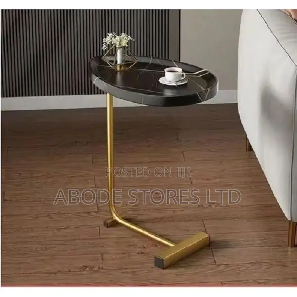 Minimalist Side Stool With Metal Base - Black /Gold
