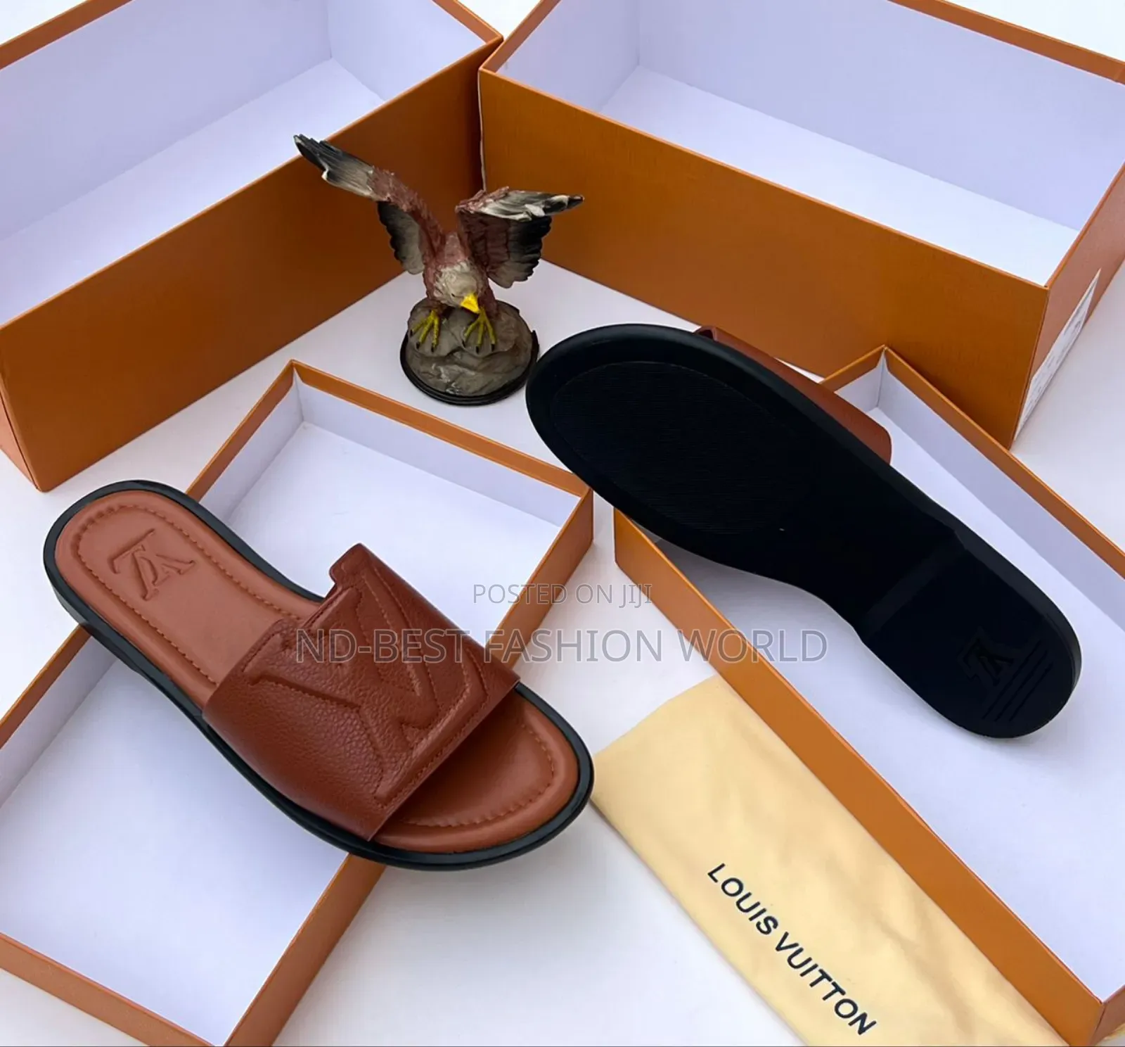 Brown Leather Louis Vuitton Slippers