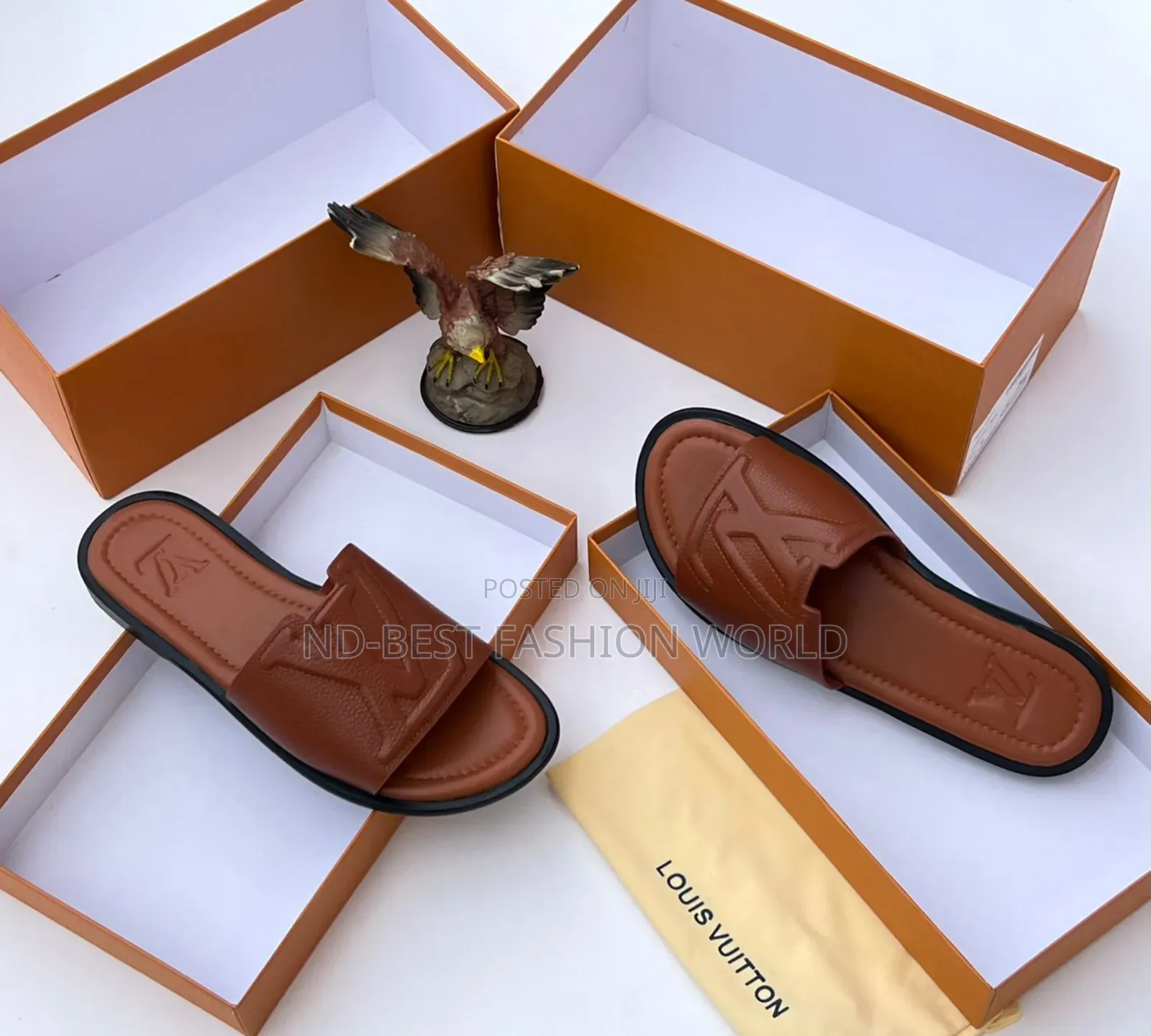 Brown Leather Louis Vuitton Slippers