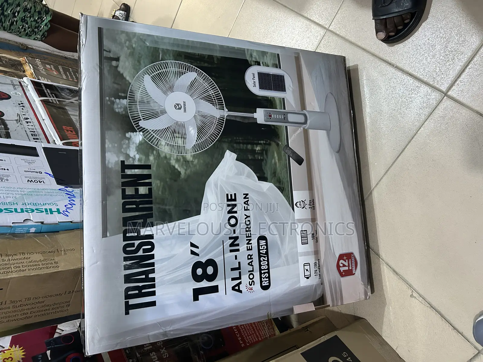 Brand New Transperent 18inch Solar Rechargeable Standing Fan