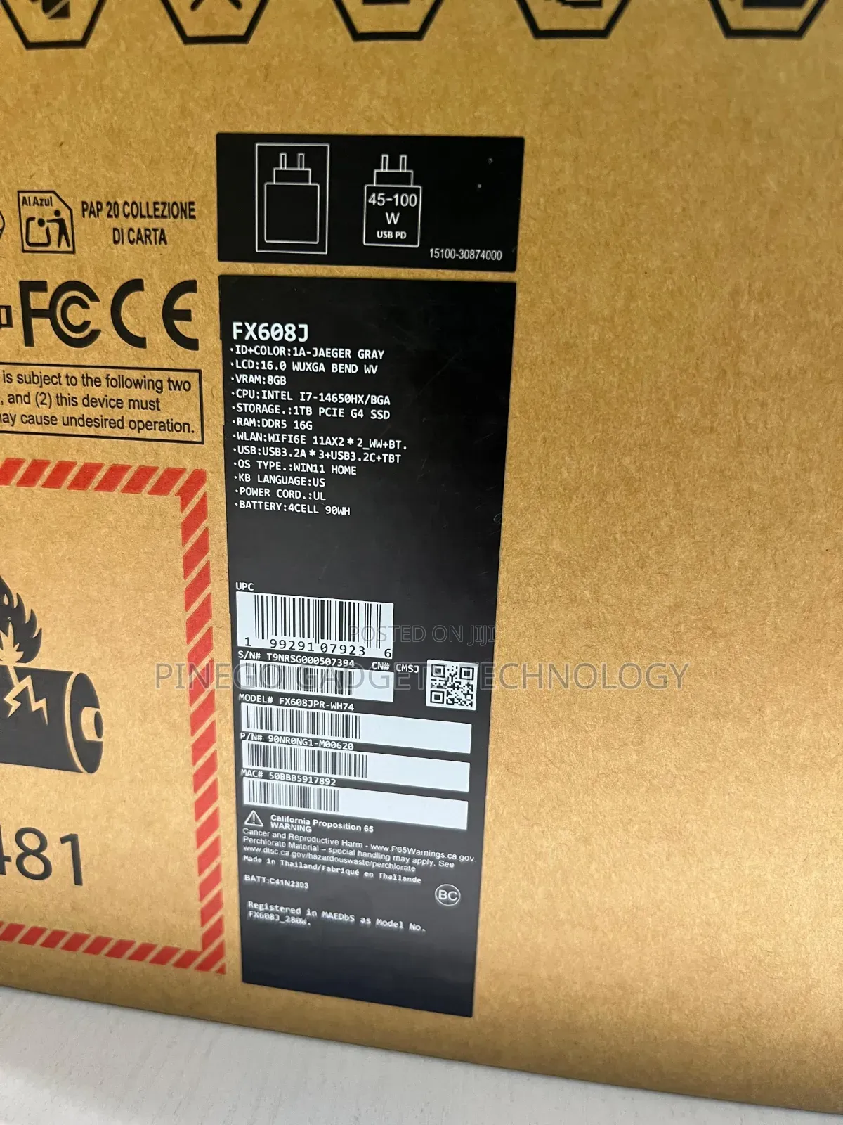 New Laptop Asus TUF Gaming F16 16GB Intel Core i7 SSD 1T