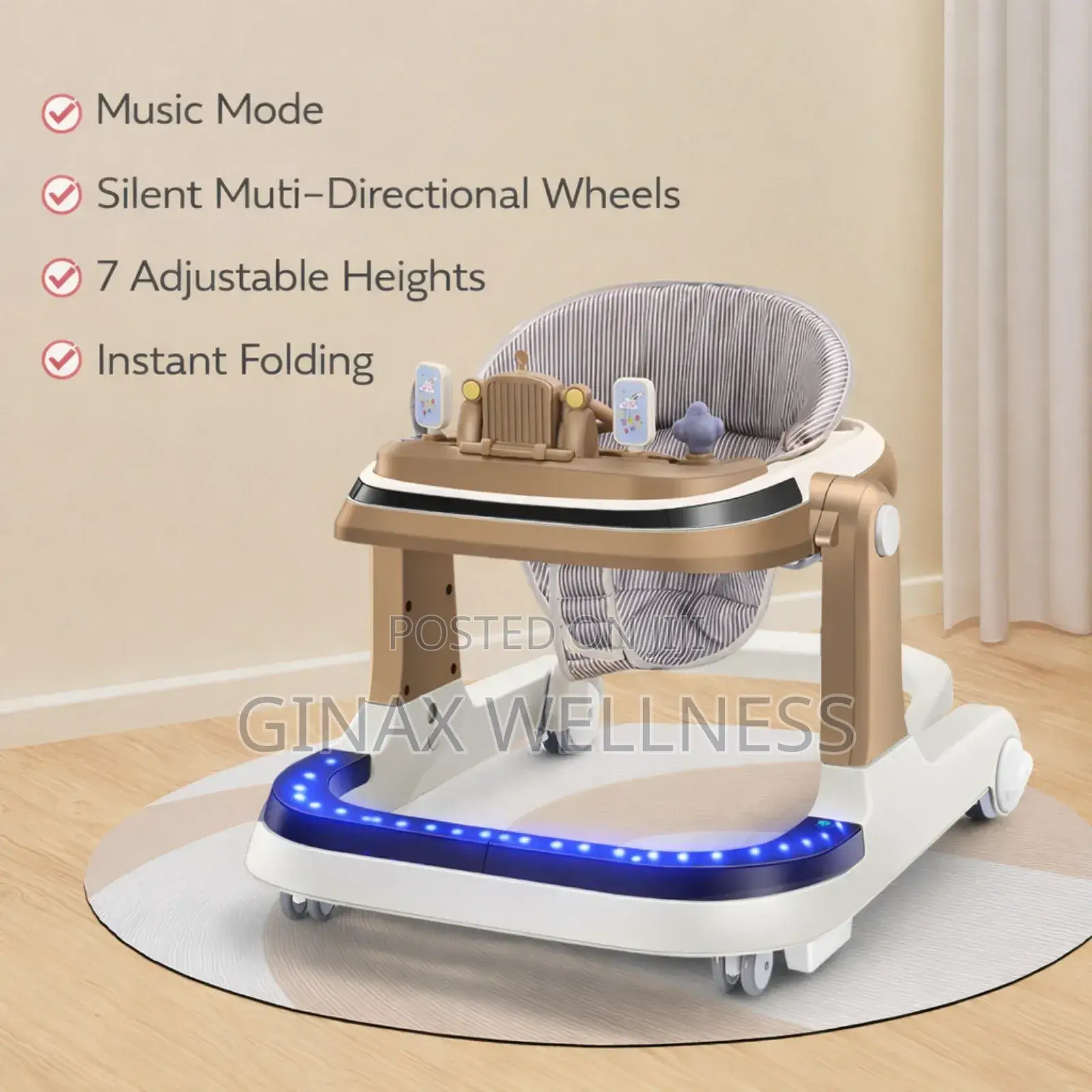 3-in-1 Premium Baby Walker With Led Lights and Adjustable Heights