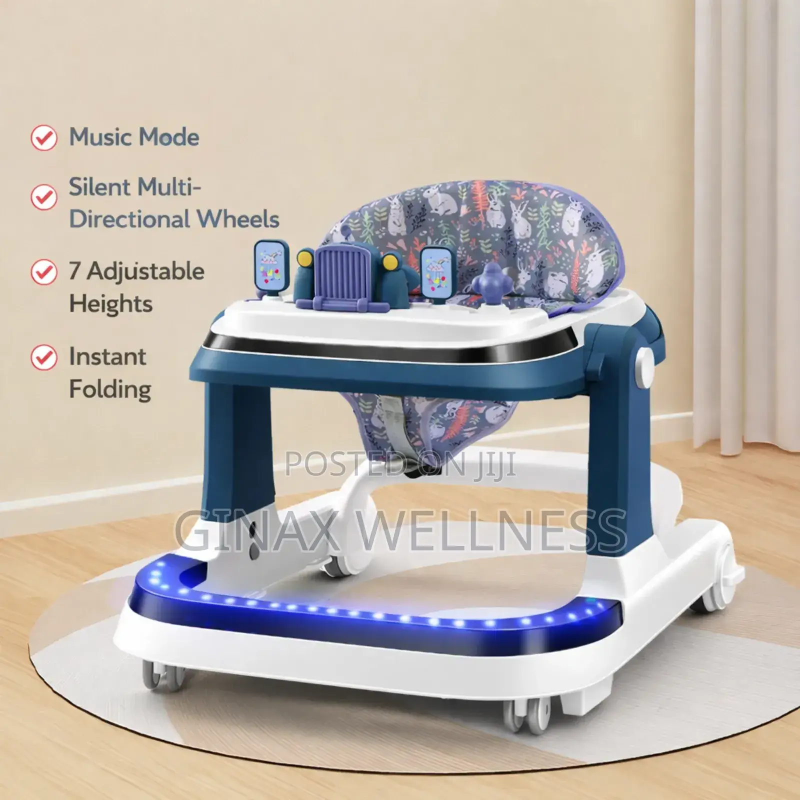 3-in-1 Premium Baby Walker With Led Lights and Adjustable Heights