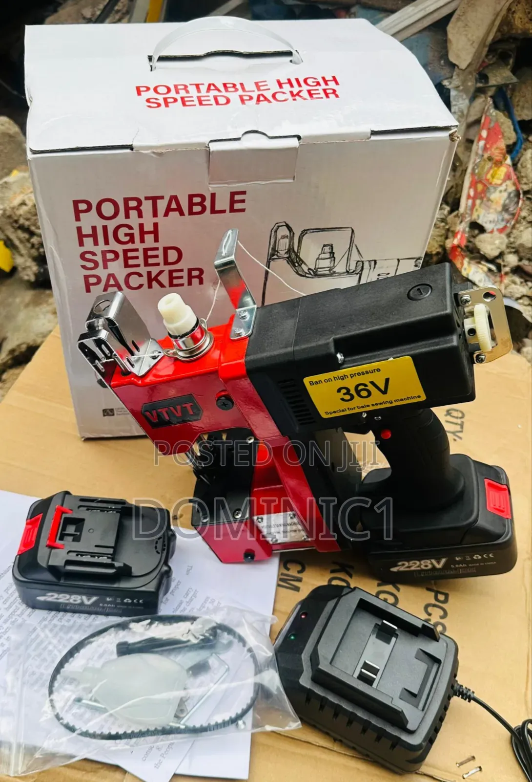 Portable, Cordless Bag Closing Machine Powered By A Battery.