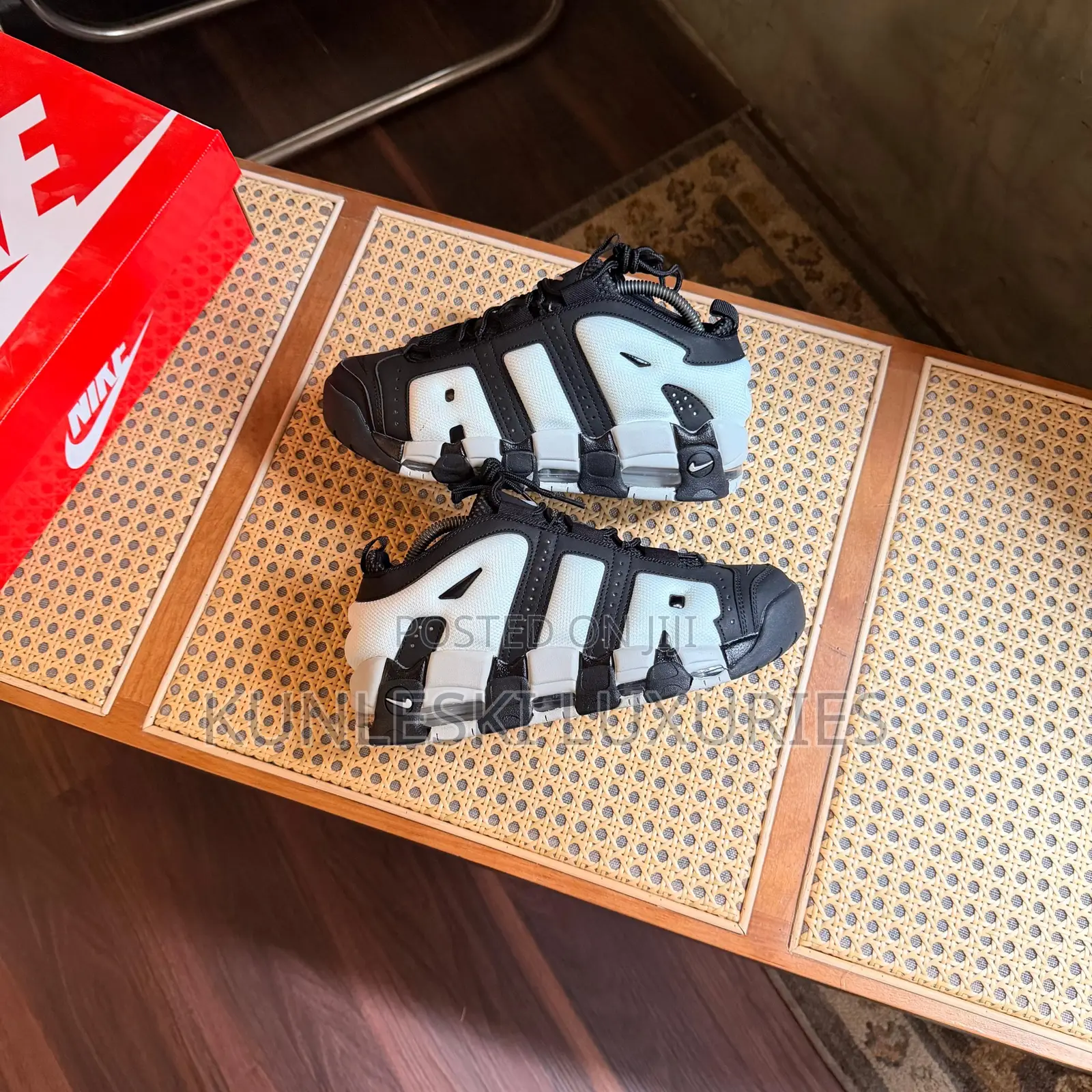 Original Nike Air More Uptempo Low Black Metallic Photon Dust Sneakers